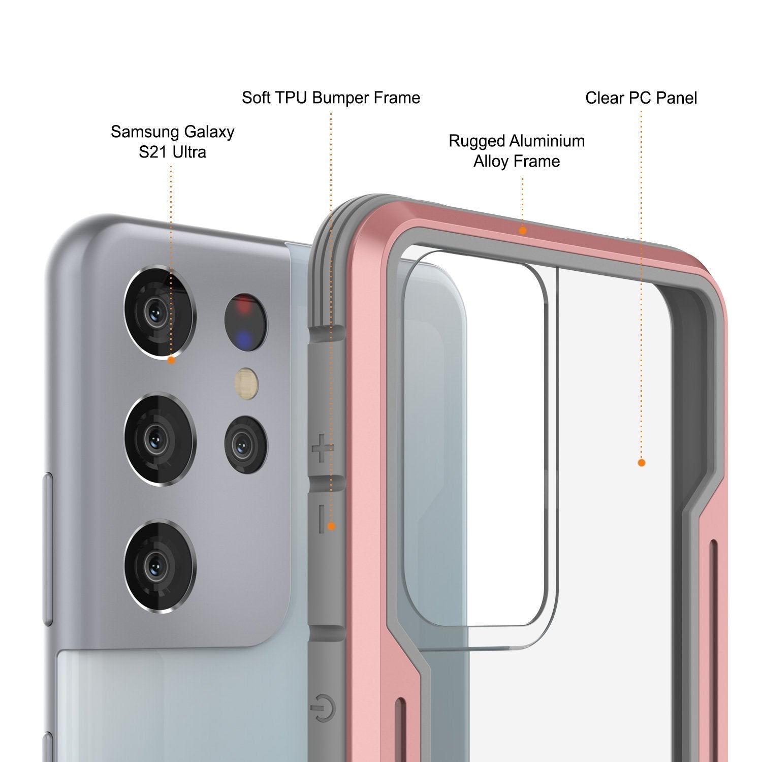 Punkcase S21 Ultra ravenger Case Protective Military Grade Multilayer Cover [Rose-Gold]