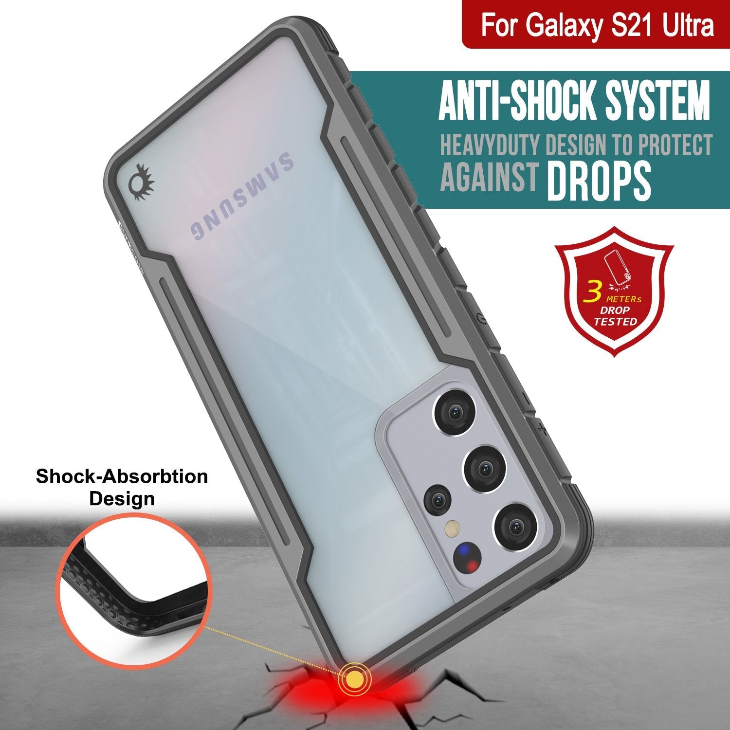 Punkcase S21 Ultra ravenger Case Protective Military Grade Multilayer Cover [Grey-Black]