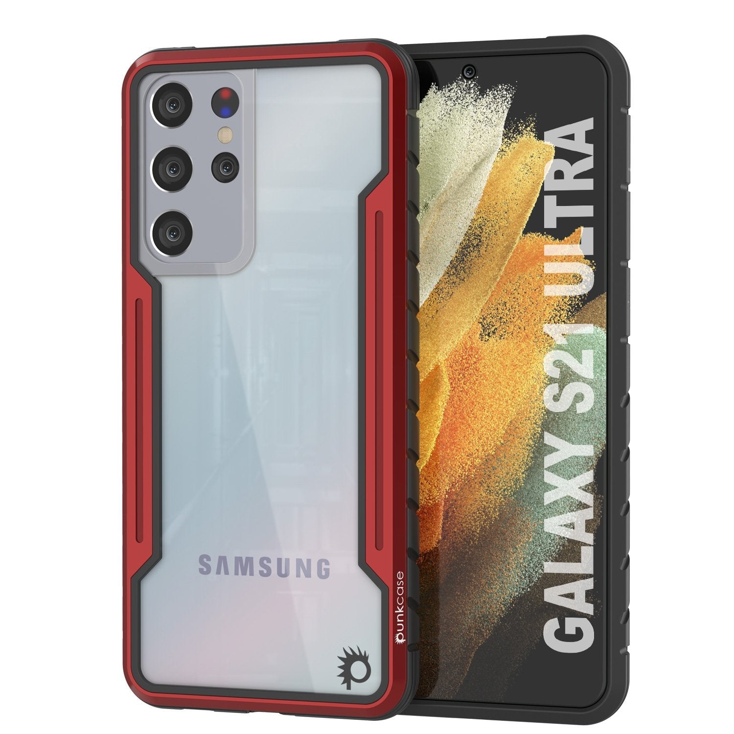 Punkcase S21 Ultra ravenger Case Protective Military Grade Multilayer Cover [Red]