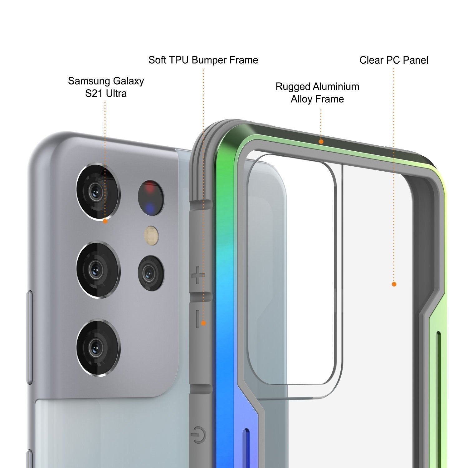 Punkcase S21 Ultra ravenger Case Protective Military Grade Multilayer Cover [Rainbow]