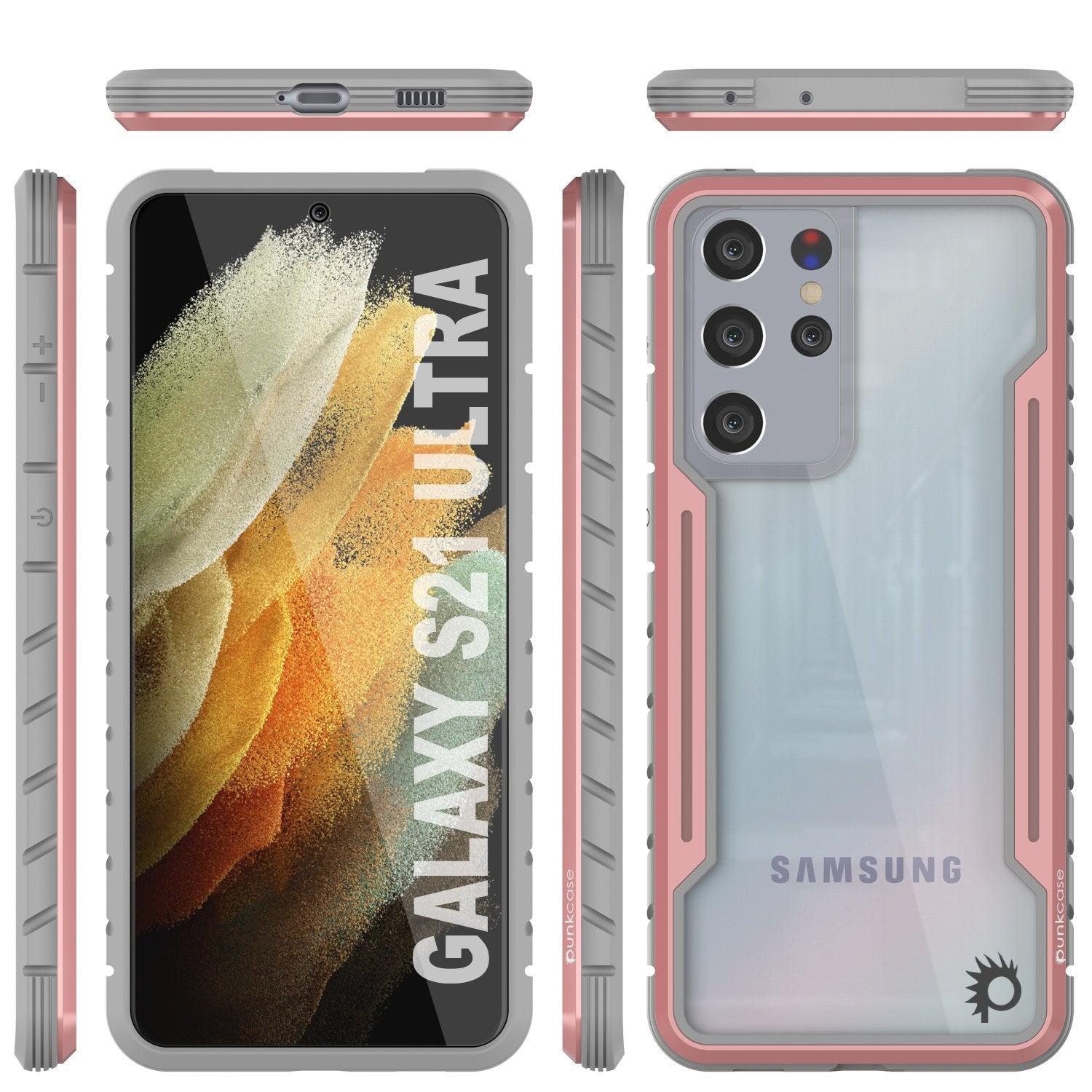 Punkcase S21 Ultra ravenger Case Protective Military Grade Multilayer Cover [Rose-Gold]