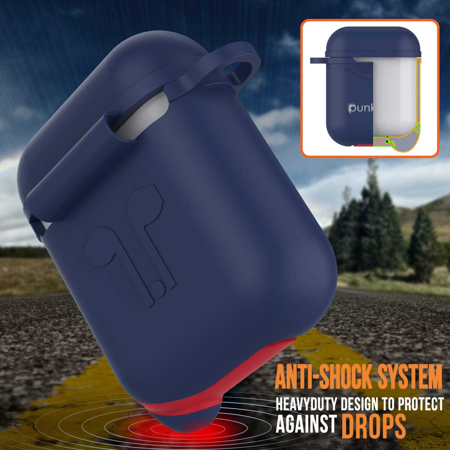 Punkcase Airpod Case with Keychain (Navy-Blue)