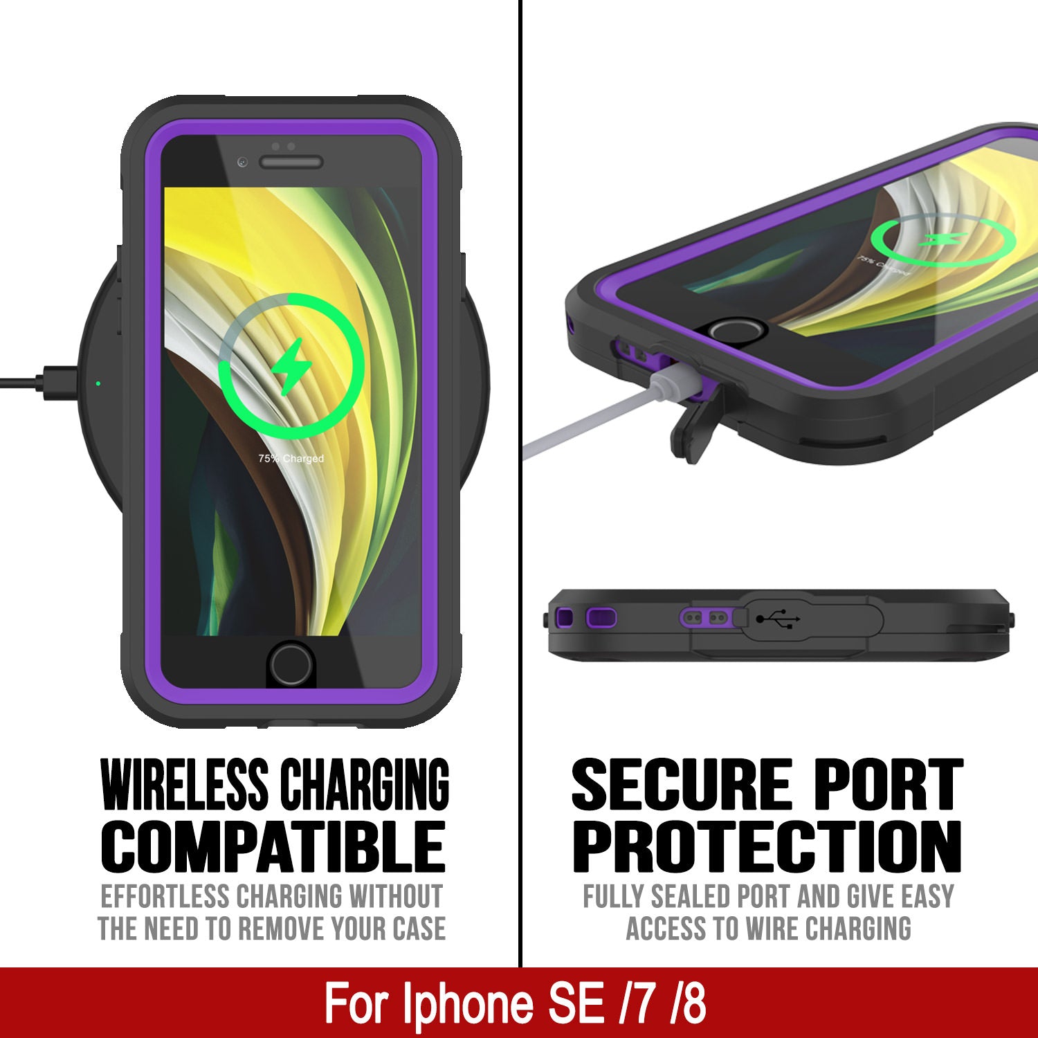iPhone 7 Waterproof IP68 Case, Punkcase [Purple]  [Maximus Series] [Slim Fit] [IP68 Certified] [Shockresistant] Clear Armor Cover with Screen Protector | Ultimate Protection