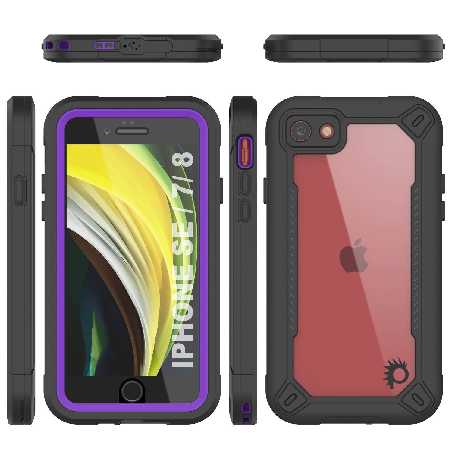 iPhone 8 Waterproof IP68 Case, Punkcase [Purple]  [Maximus Series] [Slim Fit] [IP68 Certified] [Shockresistant] Clear Armor Cover with Screen Protector | Ultimate Protection