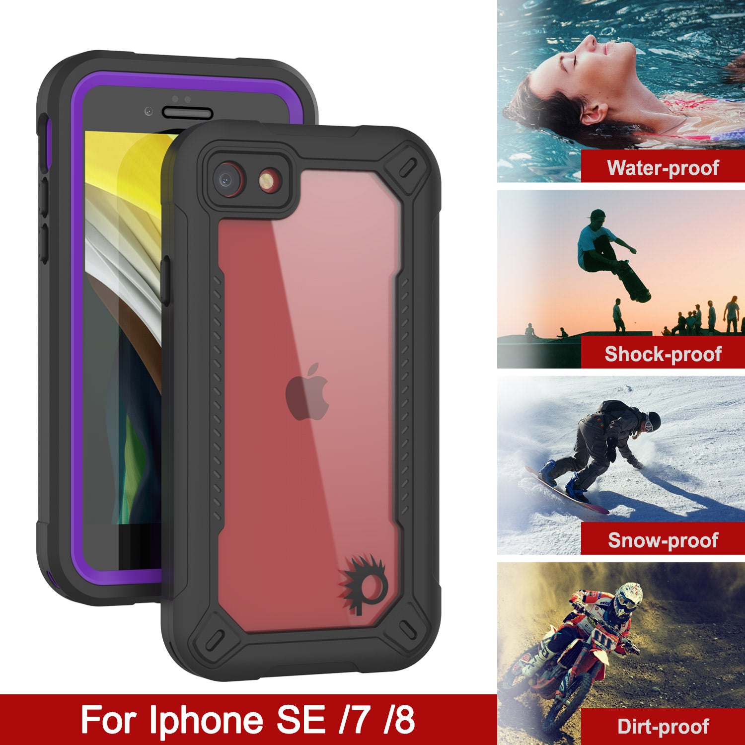 iPhone 8 Waterproof IP68 Case, Punkcase [Purple]  [Maximus Series] [Slim Fit] [IP68 Certified] [Shockresistant] Clear Armor Cover with Screen Protector | Ultimate Protection