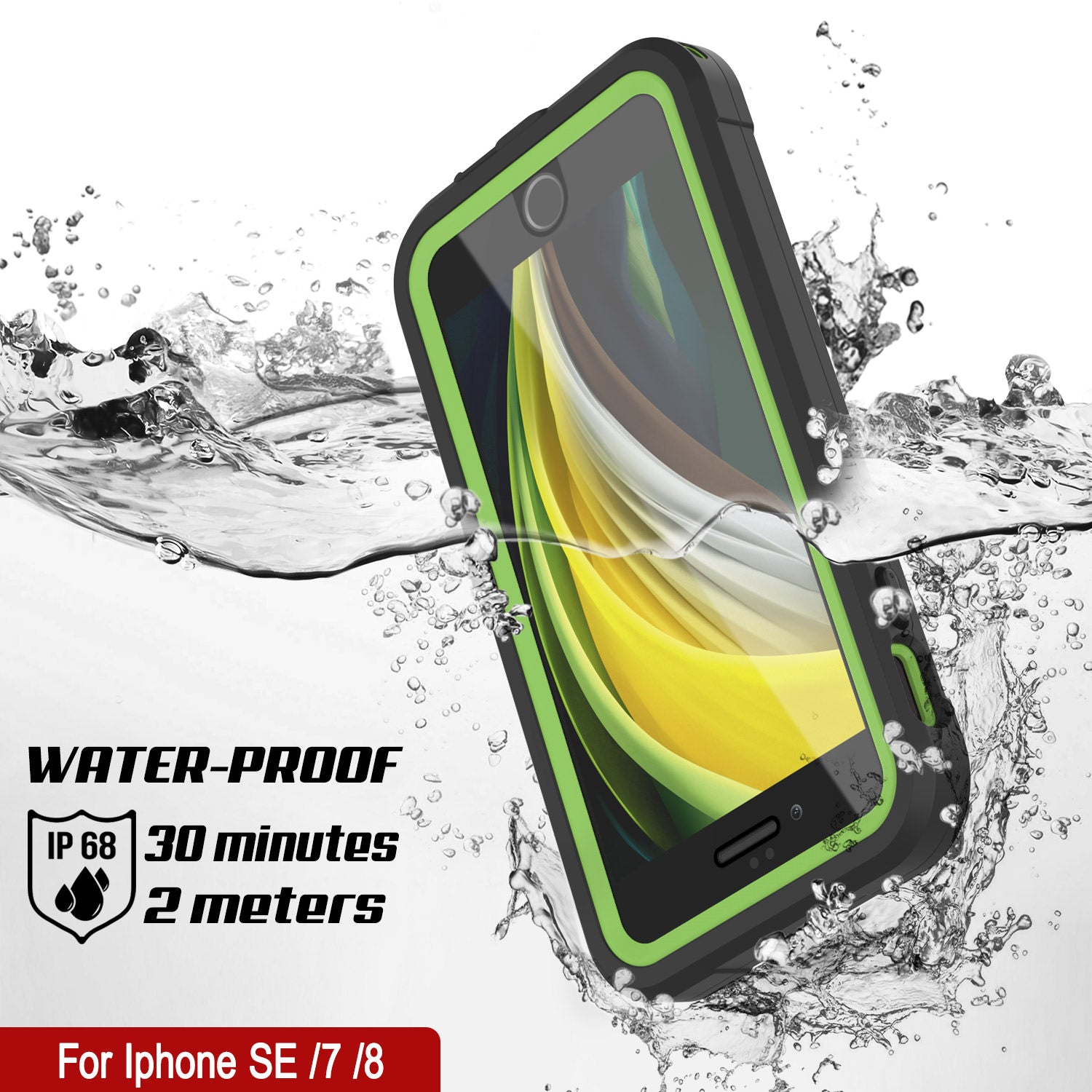 iPhone 8 Waterproof IP68 Case, Punkcase [Green]  [Maximus Series] [Slim Fit] [IP68 Certified] [Shockresistant] Clear Armor Cover with Screen Protector | Ultimate Protection