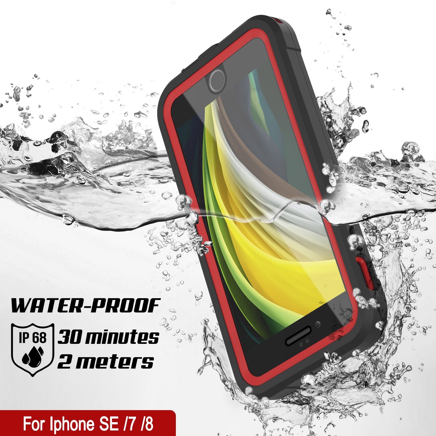 iPhone 8 Waterproof IP68 Case, Punkcase [red]  [Maximus Series] [Slim Fit] [IP68 Certified] [Shockresistant] Clear Armor Cover with Screen Protector | Ultimate Protection