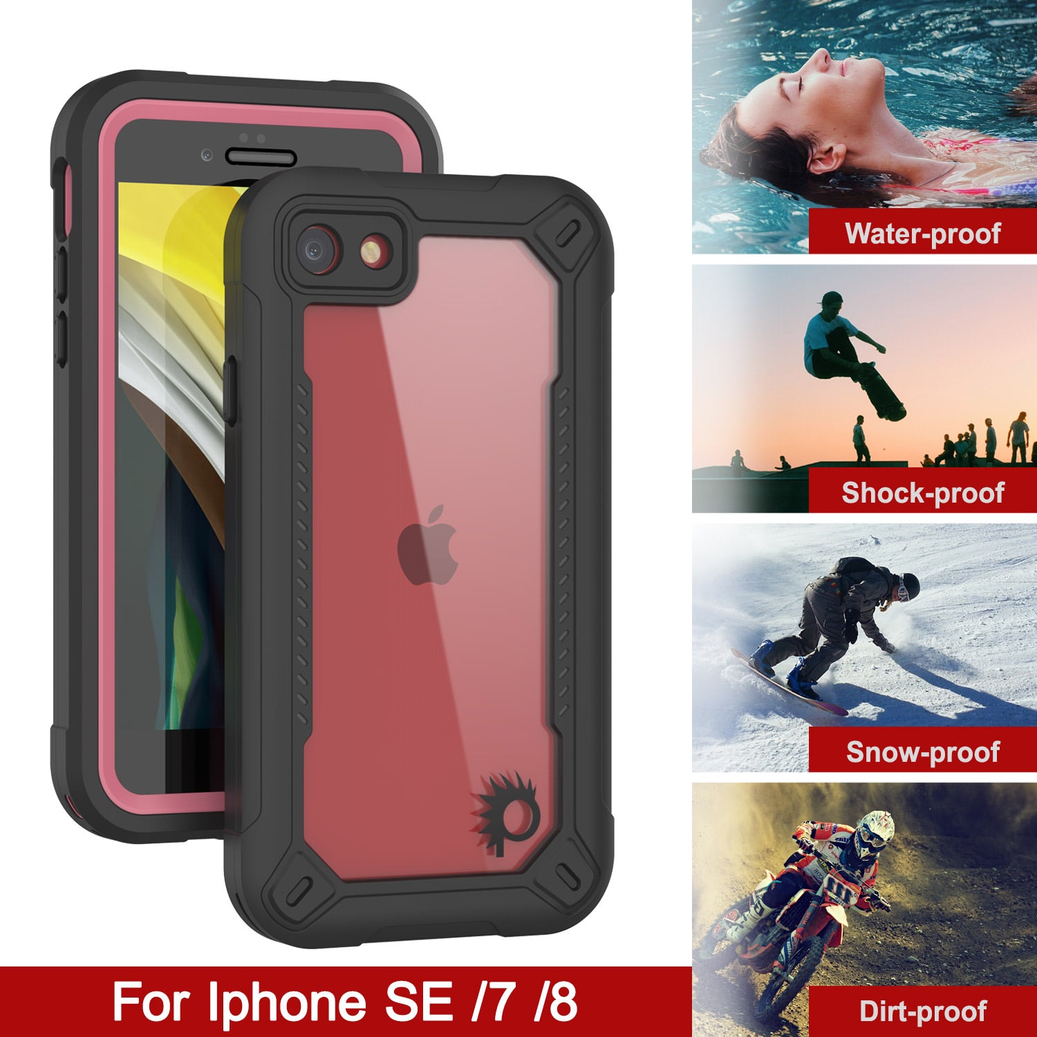 iPhone 8 Waterproof IP68 Case, Punkcase [pink]  [Maximus Series] [Slim Fit] [IP68 Certified] [Shockresistant] Clear Armor Cover with Screen Protector | Ultimate Protection