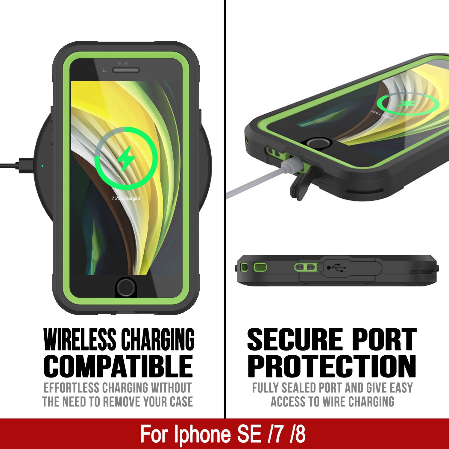 iPhone SE (4.7") Waterproof IP68 Case, Punkcase [Green]  [Maximus Series] [Slim Fit] [IP68 Certified] [Shockresistant] Clear Armor Cover with Screen Protector | Ultimate Protection