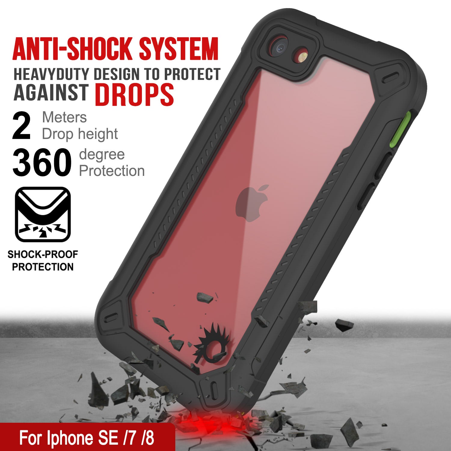 iPhone SE (4.7") Waterproof IP68 Case, Punkcase [Green]  [Maximus Series] [Slim Fit] [IP68 Certified] [Shockresistant] Clear Armor Cover with Screen Protector | Ultimate Protection