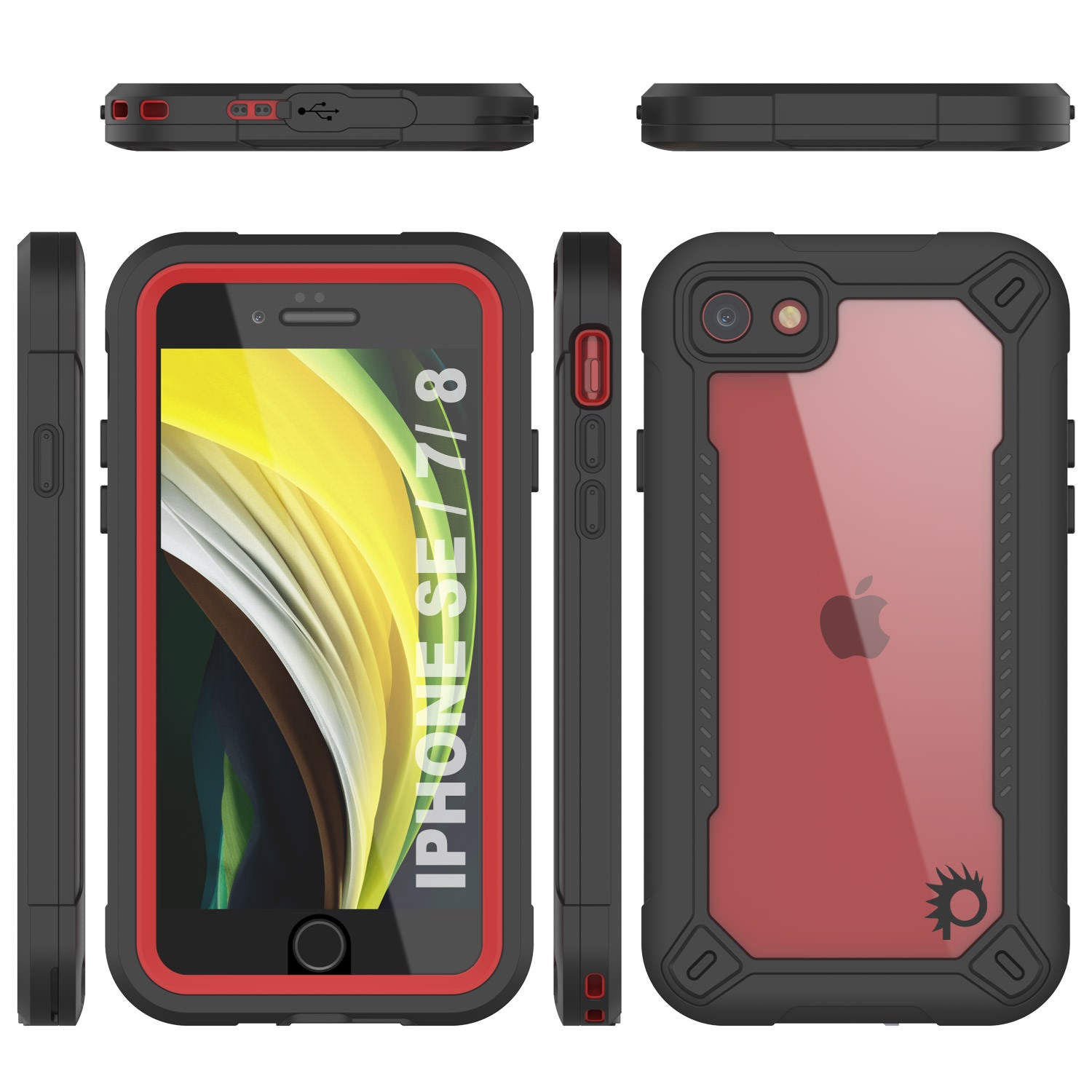 iPhone SE (4.7") Waterproof IP68 Case, Punkcase [red]  [Maximus Series] [Slim Fit] [IP68 Certified] [Shockresistant] Clear Armor Cover with Screen Protector | Ultimate Protection