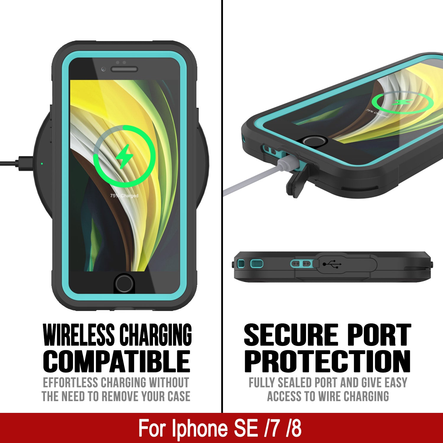 iPhone SE (4.7") Waterproof IP68 Case, Punkcase [teal]  [Maximus Series] [Slim Fit] [IP68 Certified] [Shockresistant] Clear Armor Cover with Screen Protector | Ultimate Protection