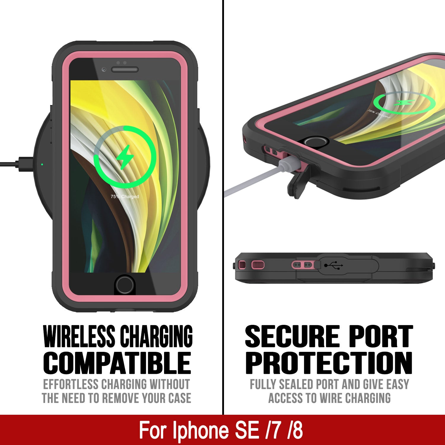 iPhone SE (4.7") Waterproof IP68 Case, Punkcase [pink]  [Maximus Series] [Slim Fit] [IP68 Certified] [Shockresistant] Clear Armor Cover with Screen Protector | Ultimate Protection