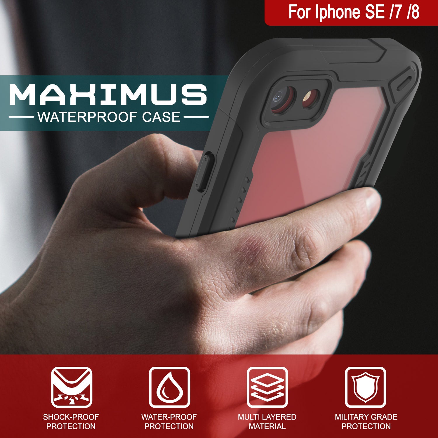 iPhone SE (4.7") Waterproof IP68 Case, Punkcase [teal]  [Maximus Series] [Slim Fit] [IP68 Certified] [Shockresistant] Clear Armor Cover with Screen Protector | Ultimate Protection