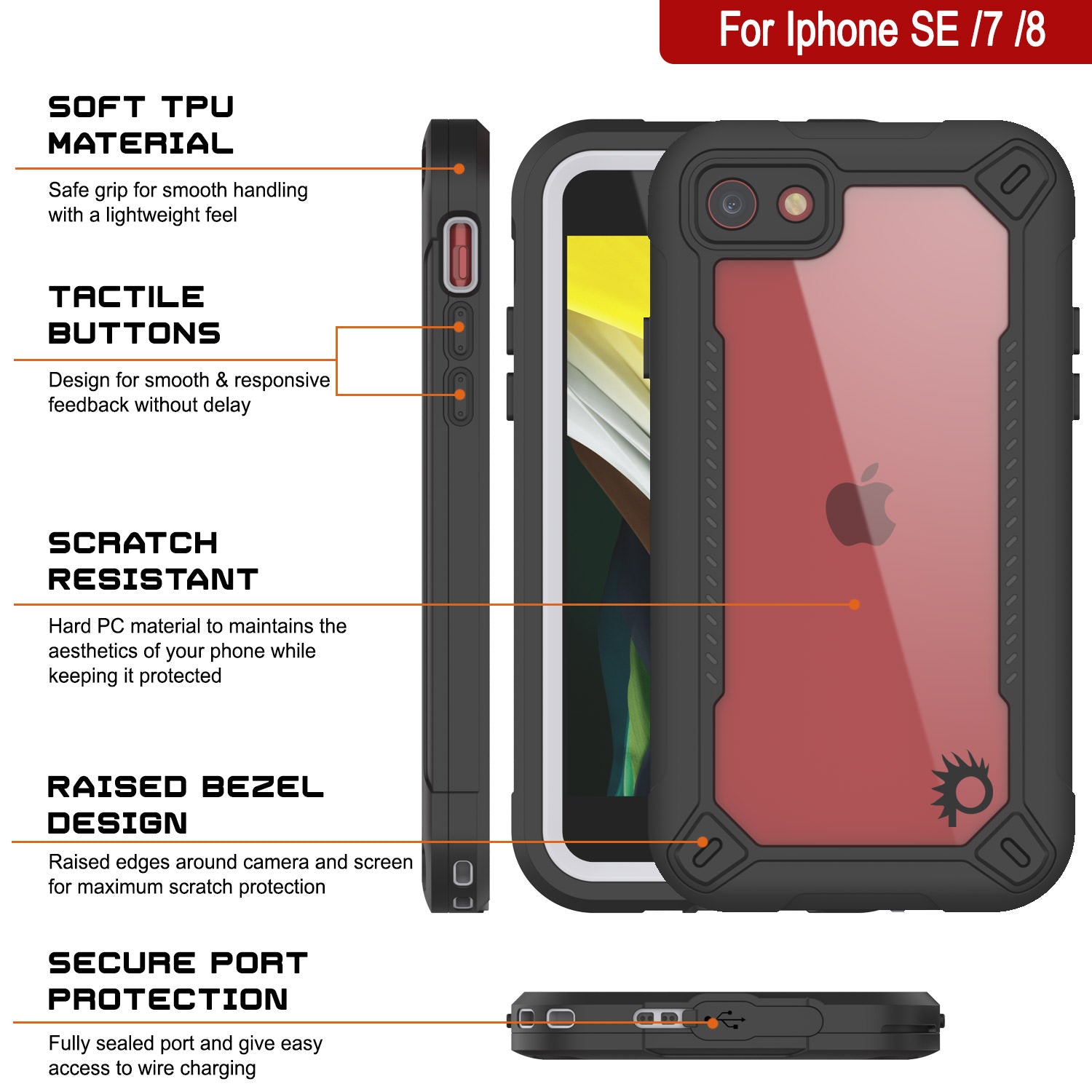 iPhone SE (4.7") Waterproof IP68 Case, Punkcase [white]  [Maximus Series] [Slim Fit] [IP68 Certified] [Shockresistant] Clear Armor Cover with Screen Protector | Ultimate Protection