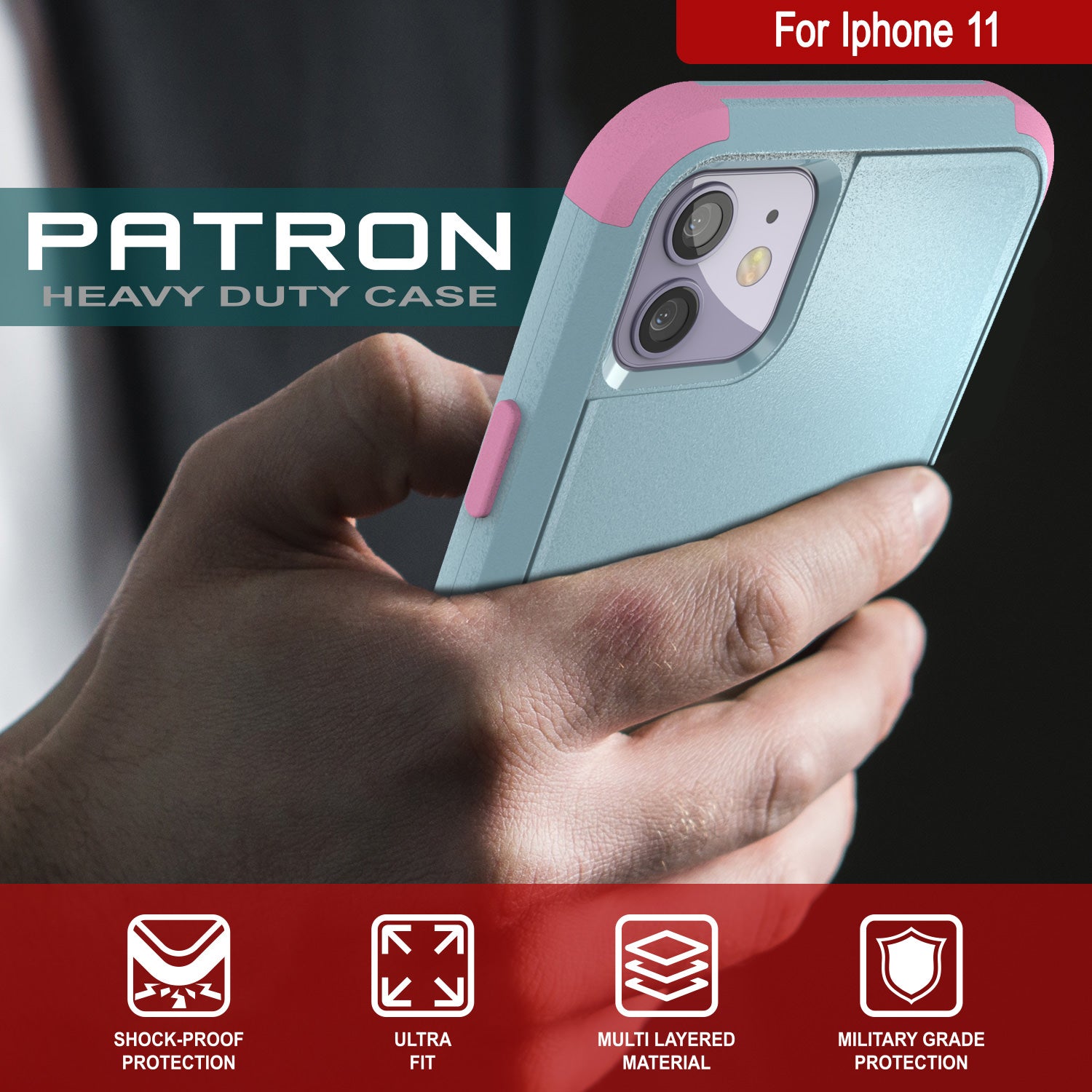 Punkcase for iPhone 11 Belt Clip Multilayer Holster Case [Patron Series] [Mint-Pink]