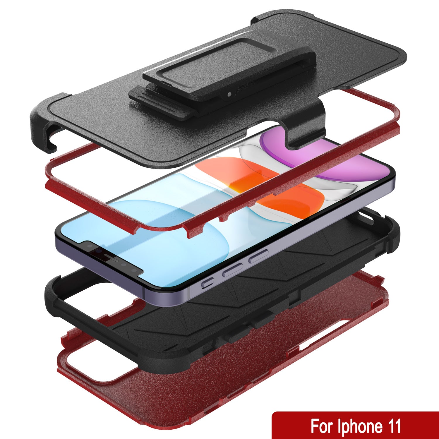 Punkcase for iPhone 11 Belt Clip Multilayer Holster Case [Patron Series] [Red-Black]