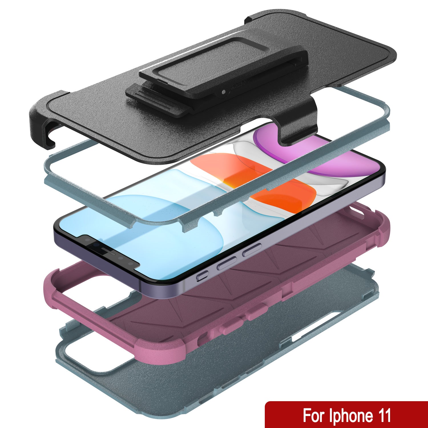 Punkcase for iPhone 11 Belt Clip Multilayer Holster Case [Patron Series] [Mint-Pink]