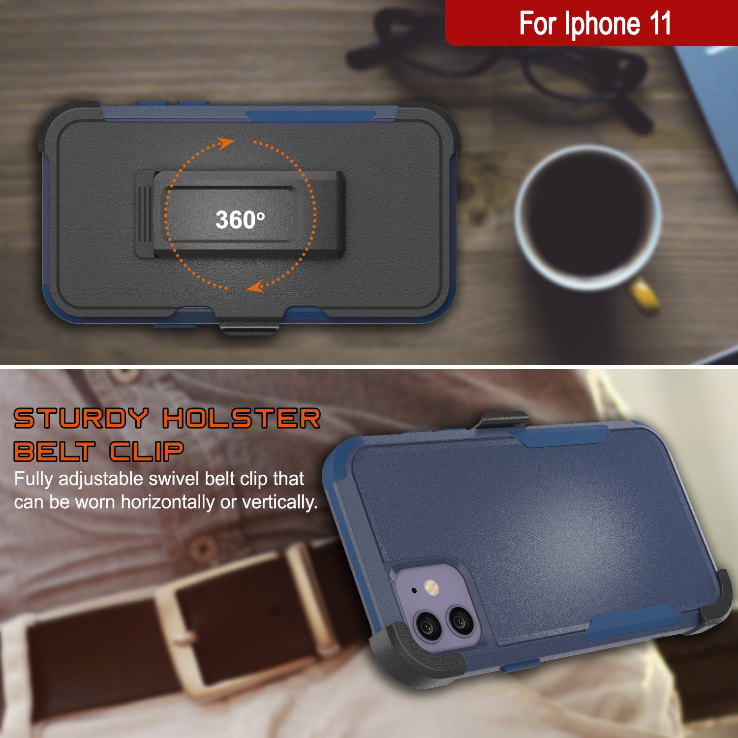 Punkcase for iPhone 11 Belt Clip Multilayer Holster Case [Patron Series] [Navy]