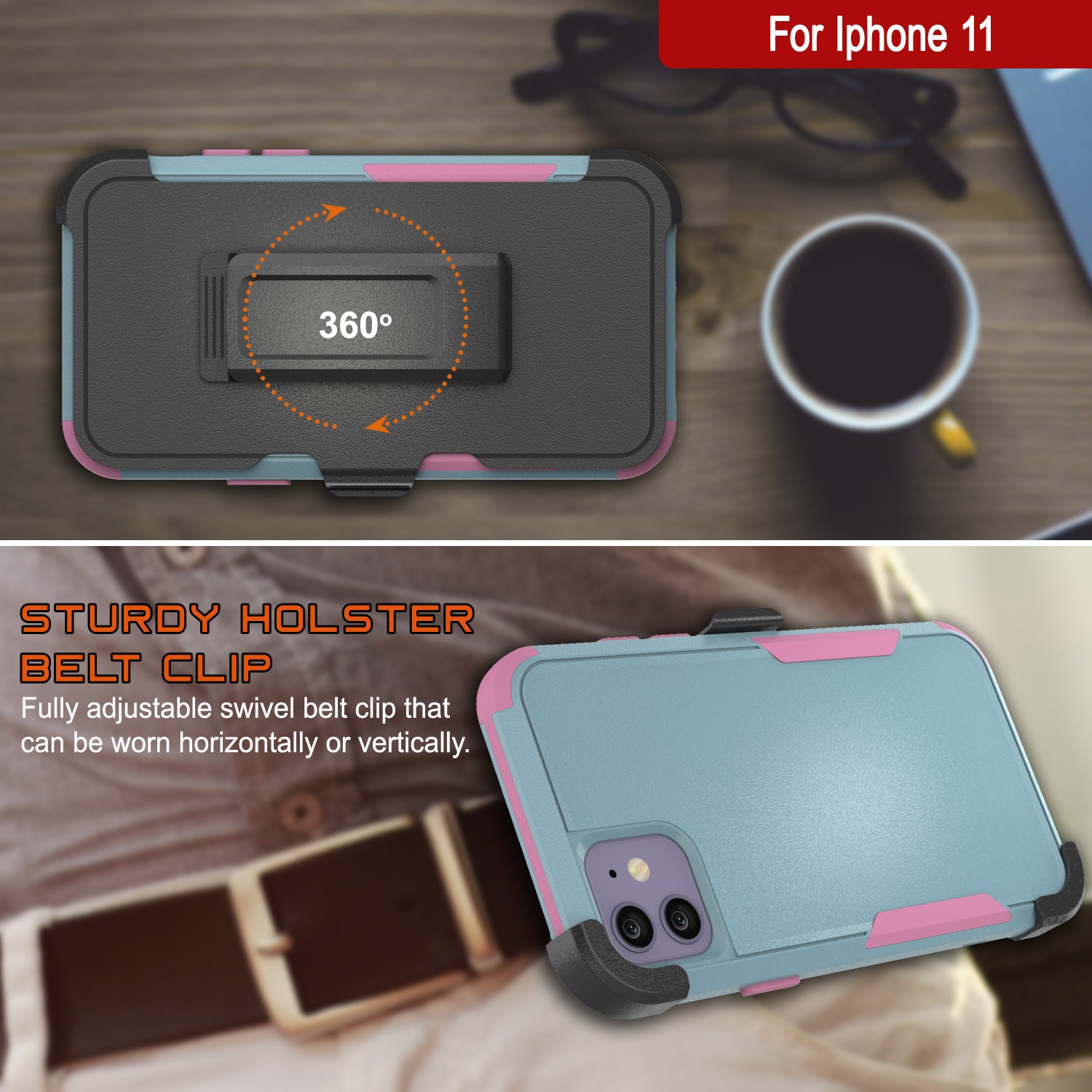 Punkcase for iPhone 11 Belt Clip Multilayer Holster Case [Patron Series] [Mint-Pink]