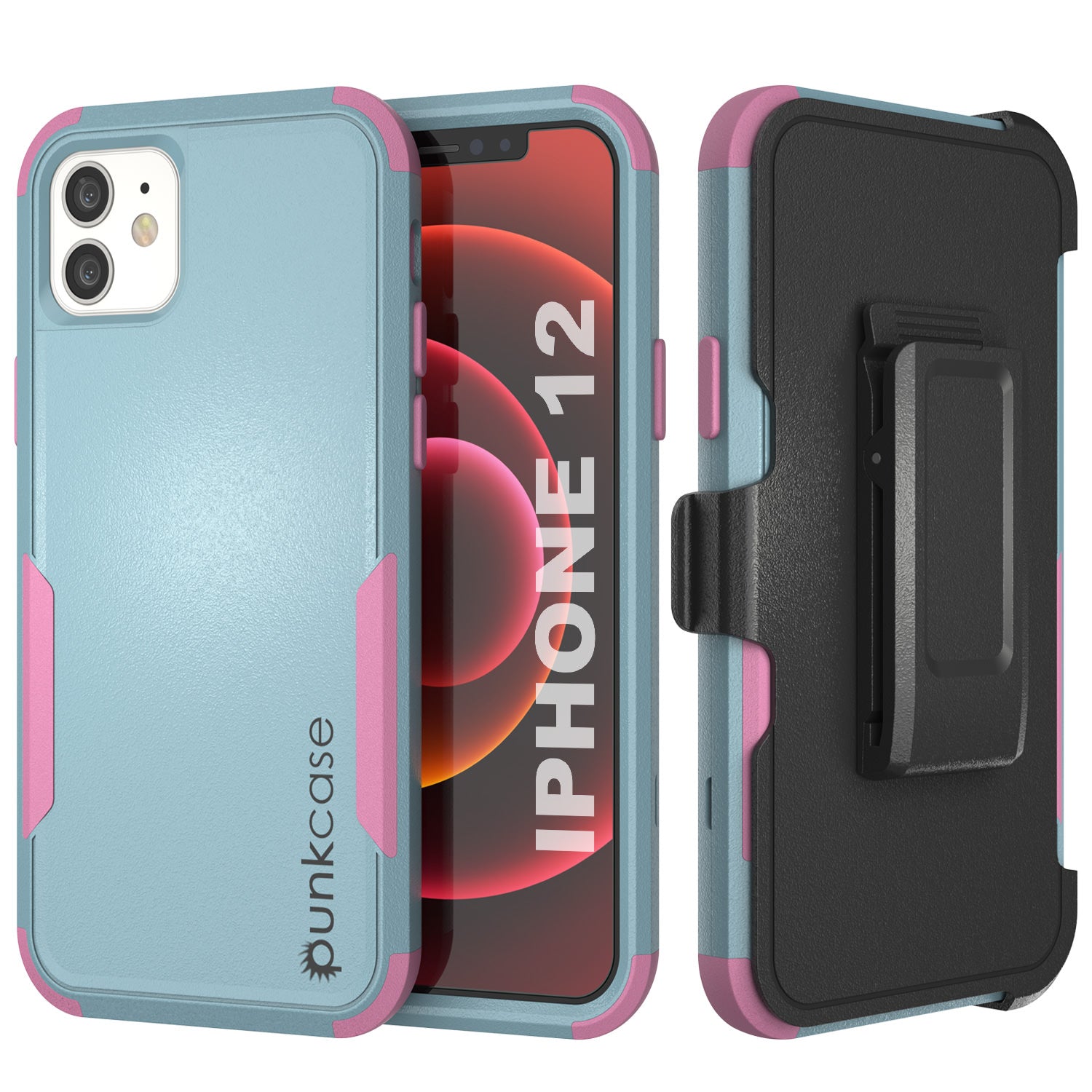 Punkcase for iPhone 12 Belt Clip Multilayer Holster Case [Patron Series] [Mint-Pink]