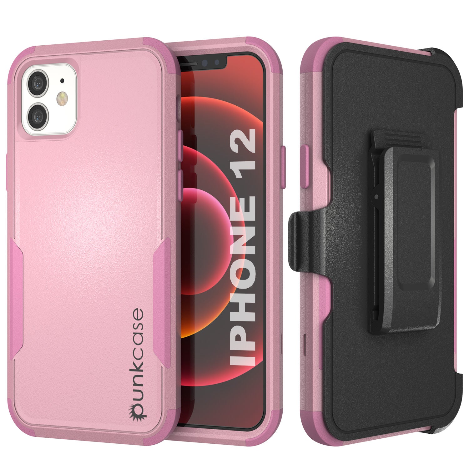 Punkcase for iPhone 12 Belt Clip Multilayer Holster Case [Patron Series] [Pink]