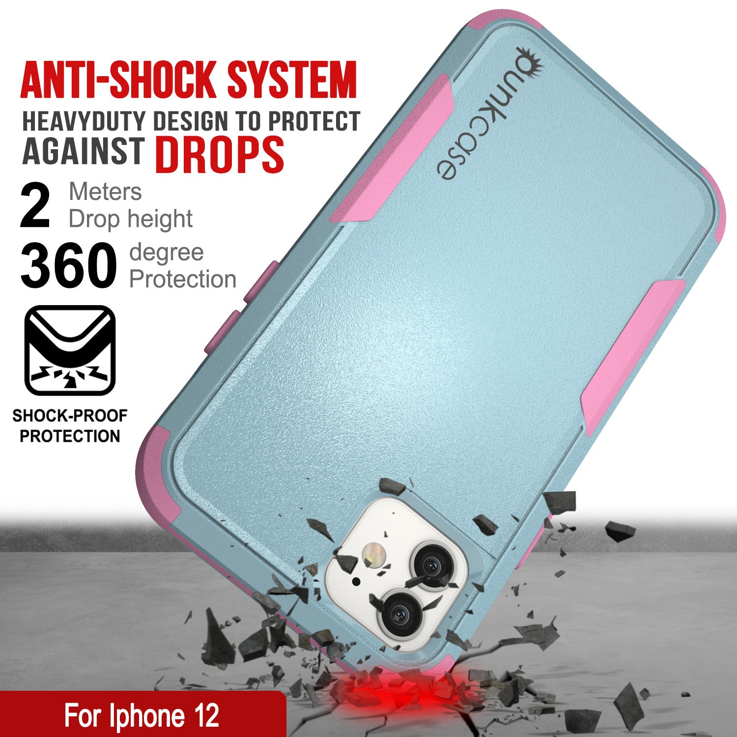 Punkcase for iPhone 12 Belt Clip Multilayer Holster Case [Patron Series] [Mint-Pink]