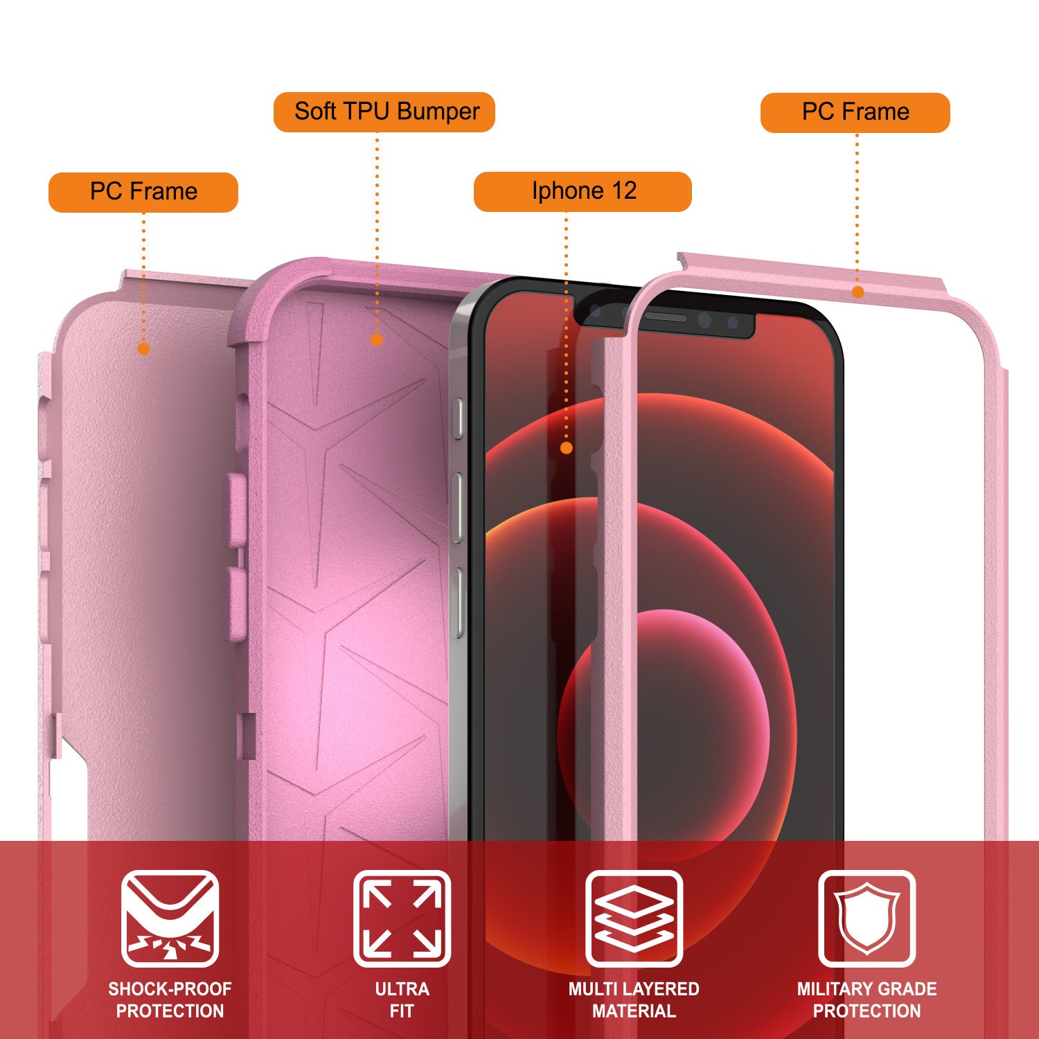 Punkcase for iPhone 12 Belt Clip Multilayer Holster Case [Patron Series] [Pink]