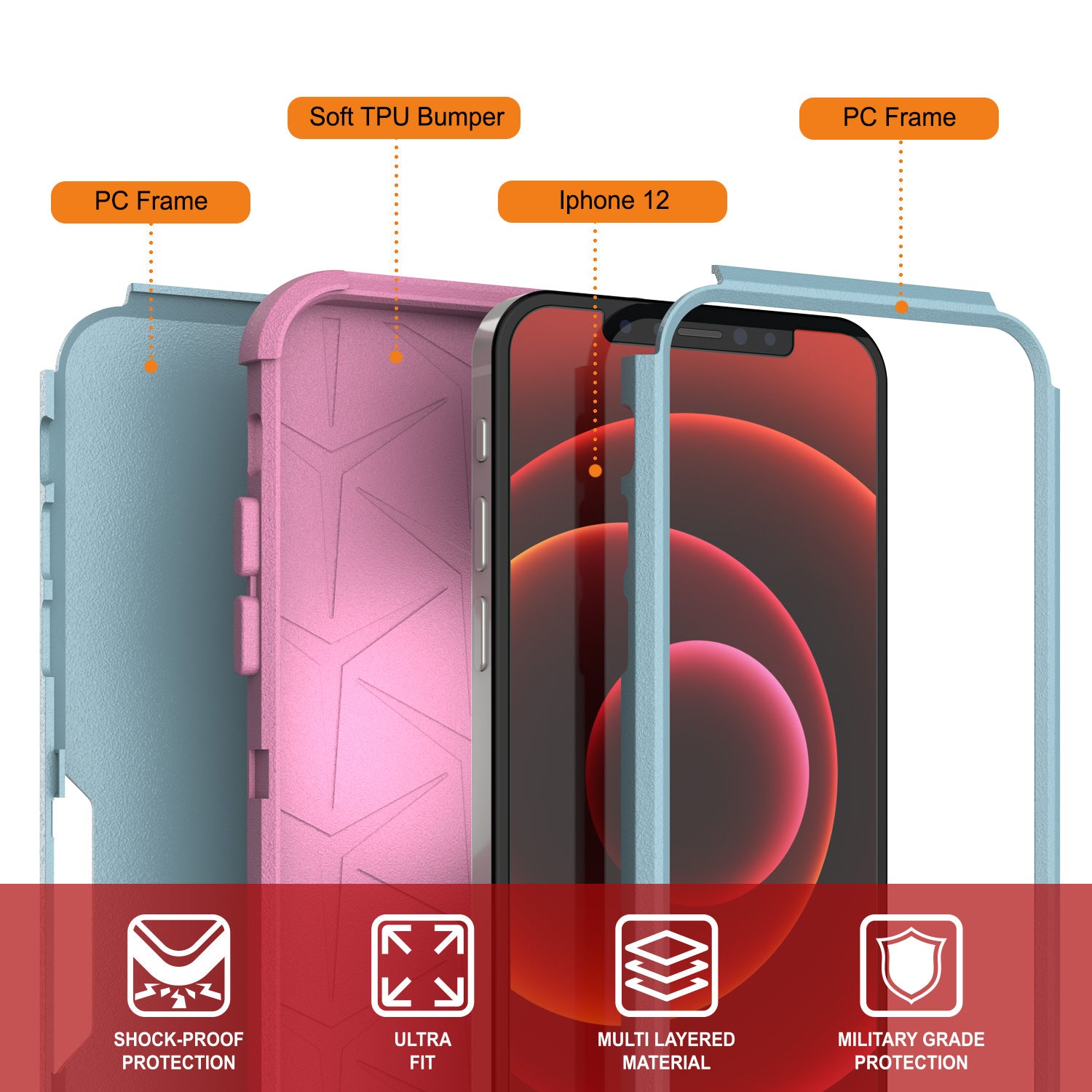 Punkcase for iPhone 12 Belt Clip Multilayer Holster Case [Patron Series] [Mint-Pink]