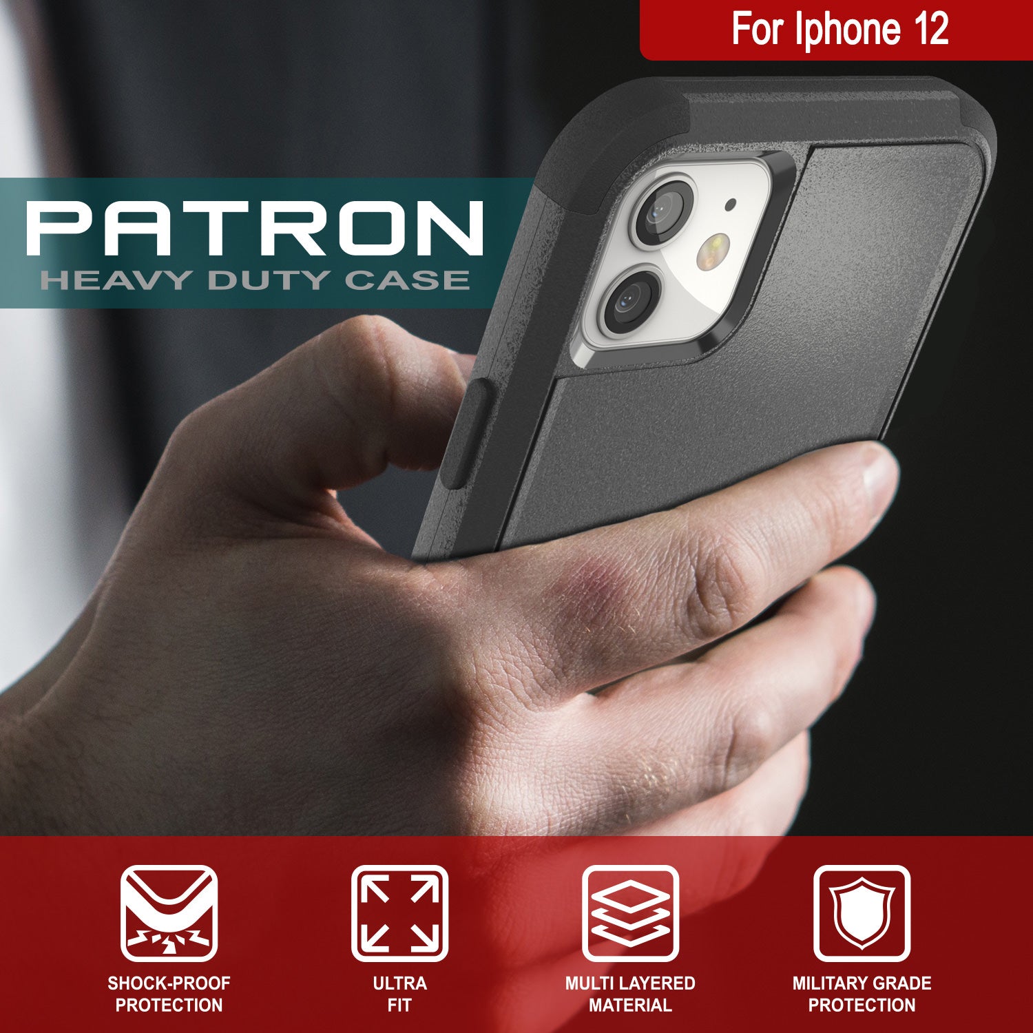 Punkcase for iPhone 12 Belt Clip Multilayer Holster Case [Patron Series] [Black]