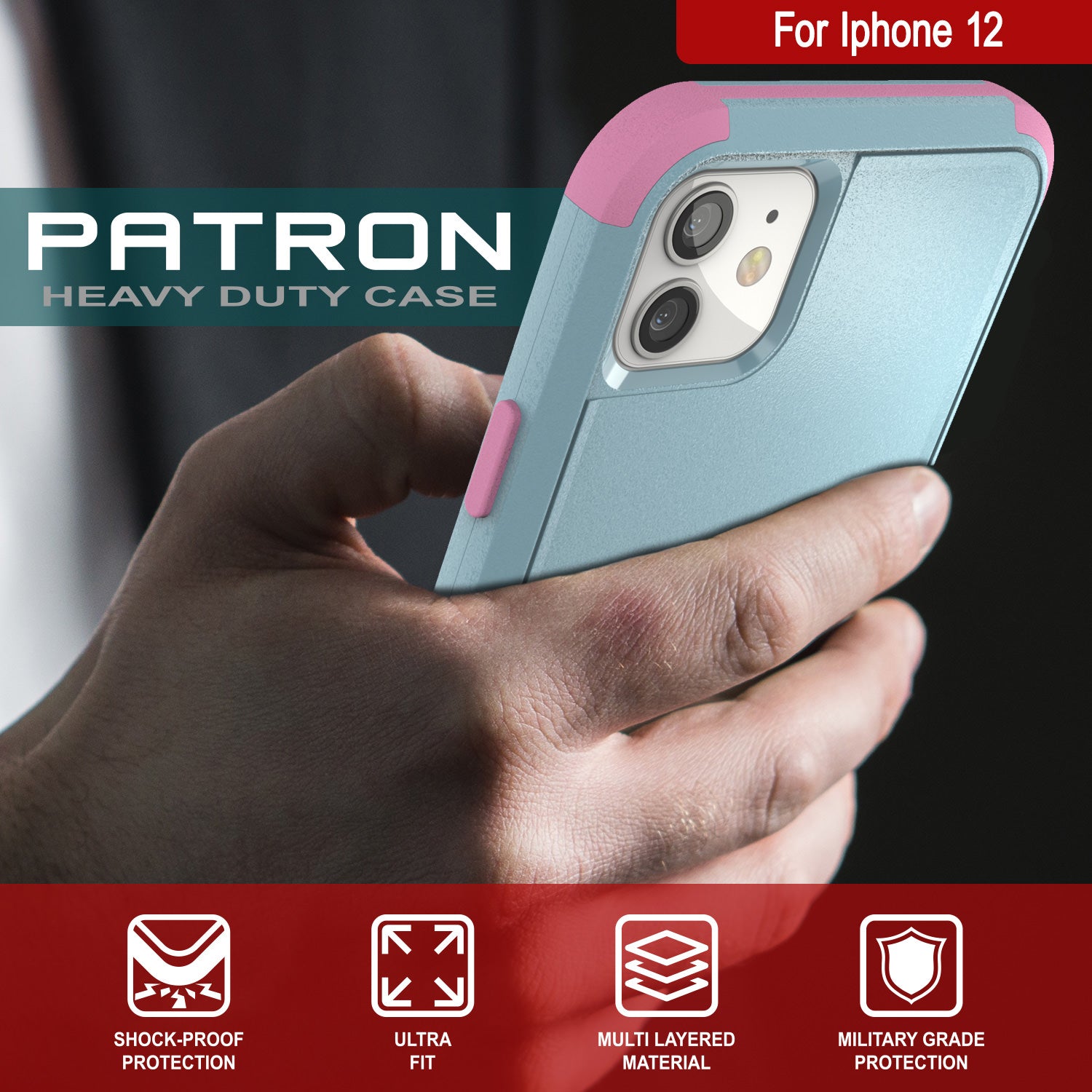 Punkcase for iPhone 12 Belt Clip Multilayer Holster Case [Patron Series] [Mint-Pink]