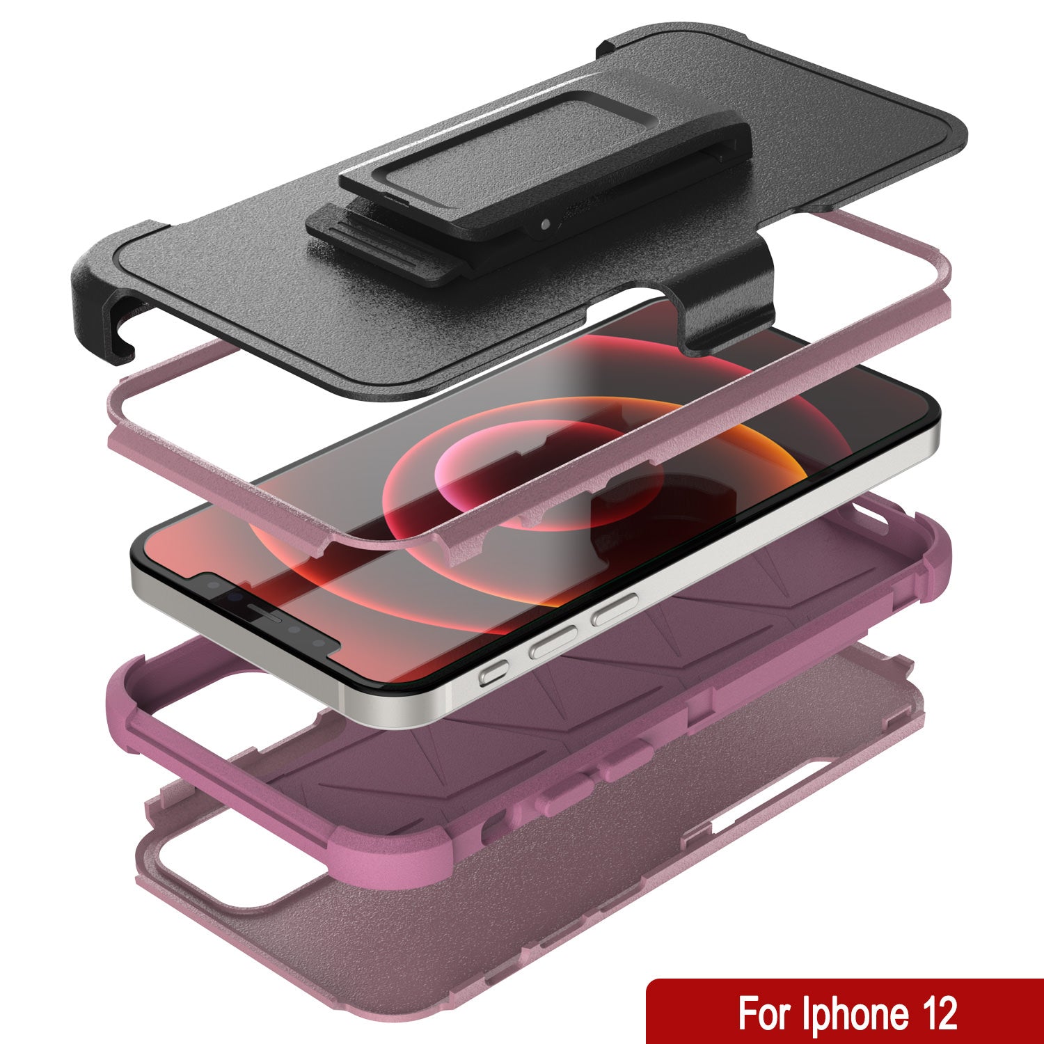 Punkcase for iPhone 12 Belt Clip Multilayer Holster Case [Patron Series] [Pink]