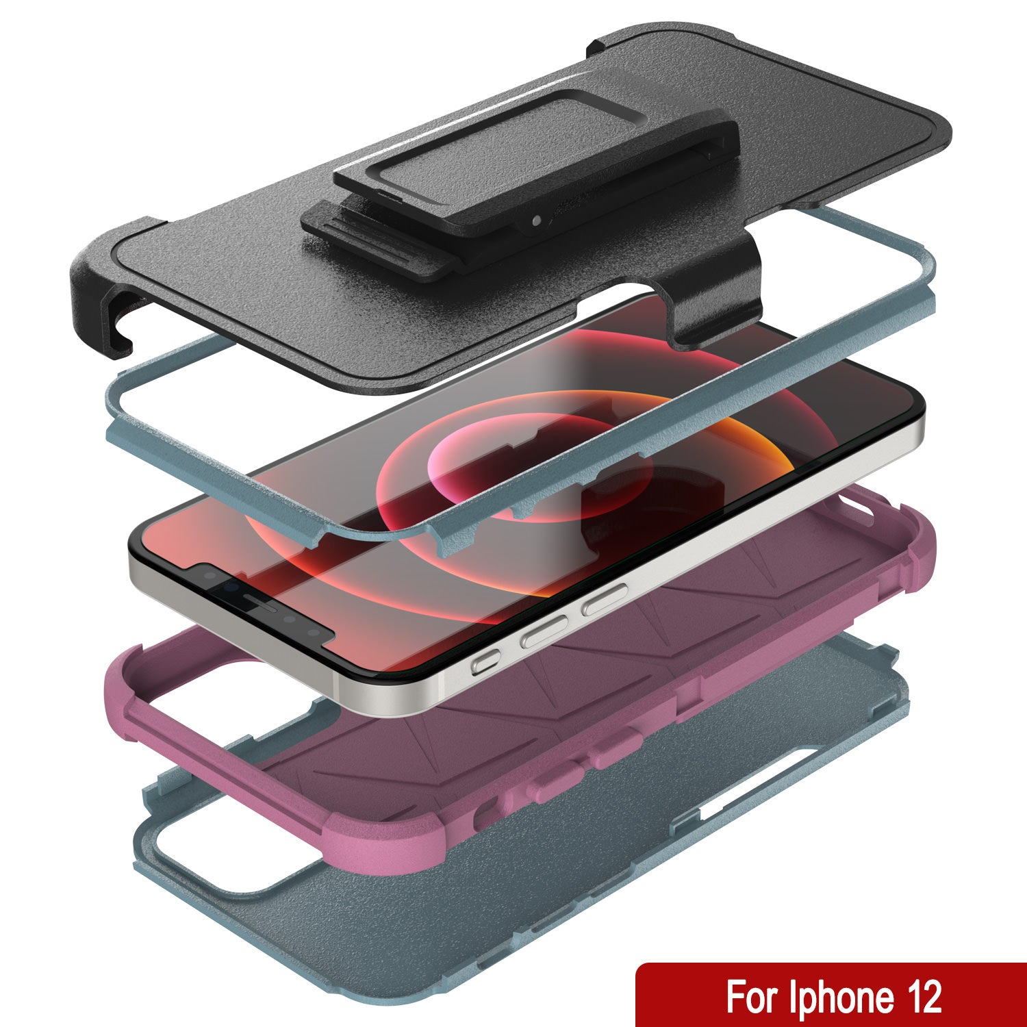 Punkcase for iPhone 12 Belt Clip Multilayer Holster Case [Patron Series] [Mint-Pink]