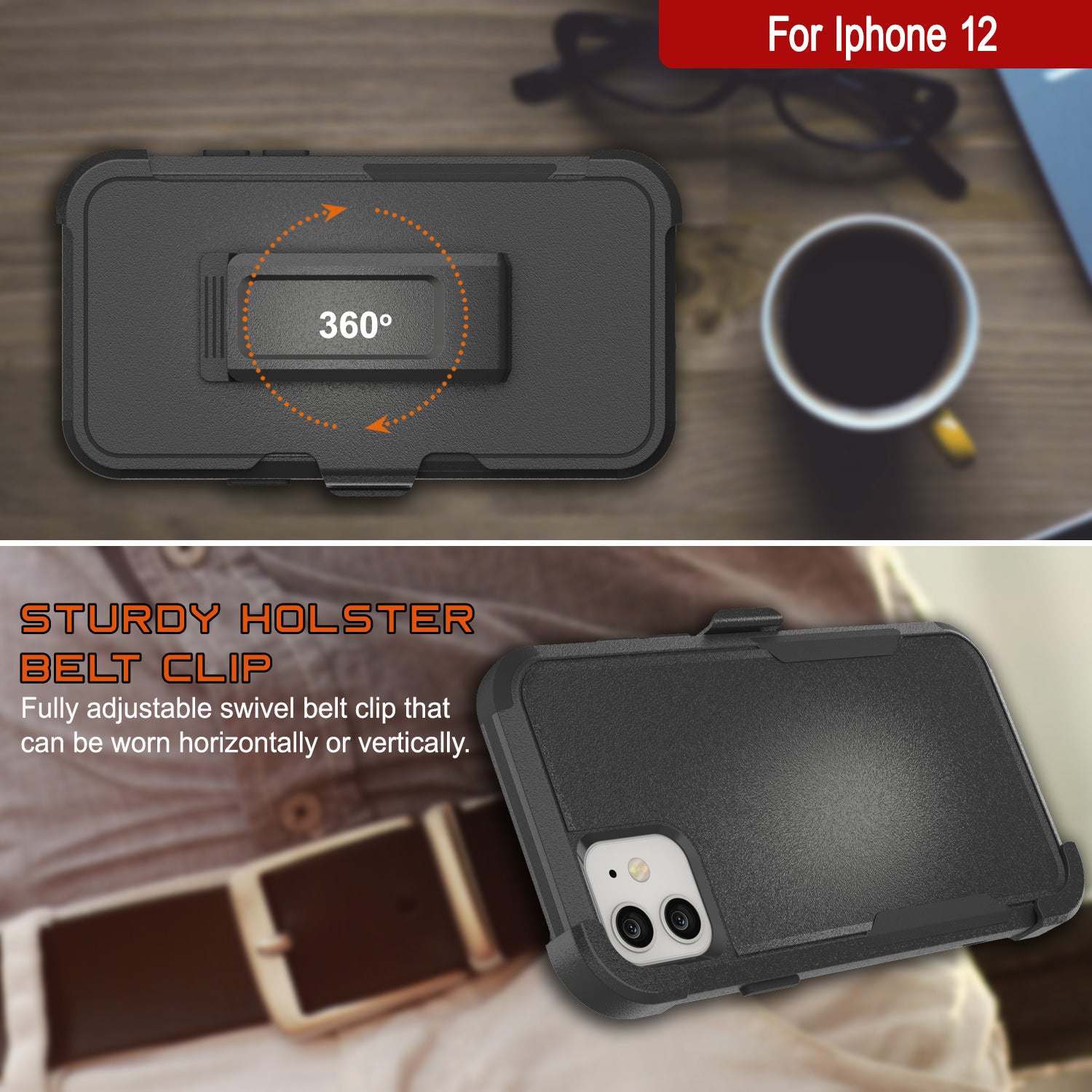 Punkcase for iPhone 12 Belt Clip Multilayer Holster Case [Patron Series] [Black]