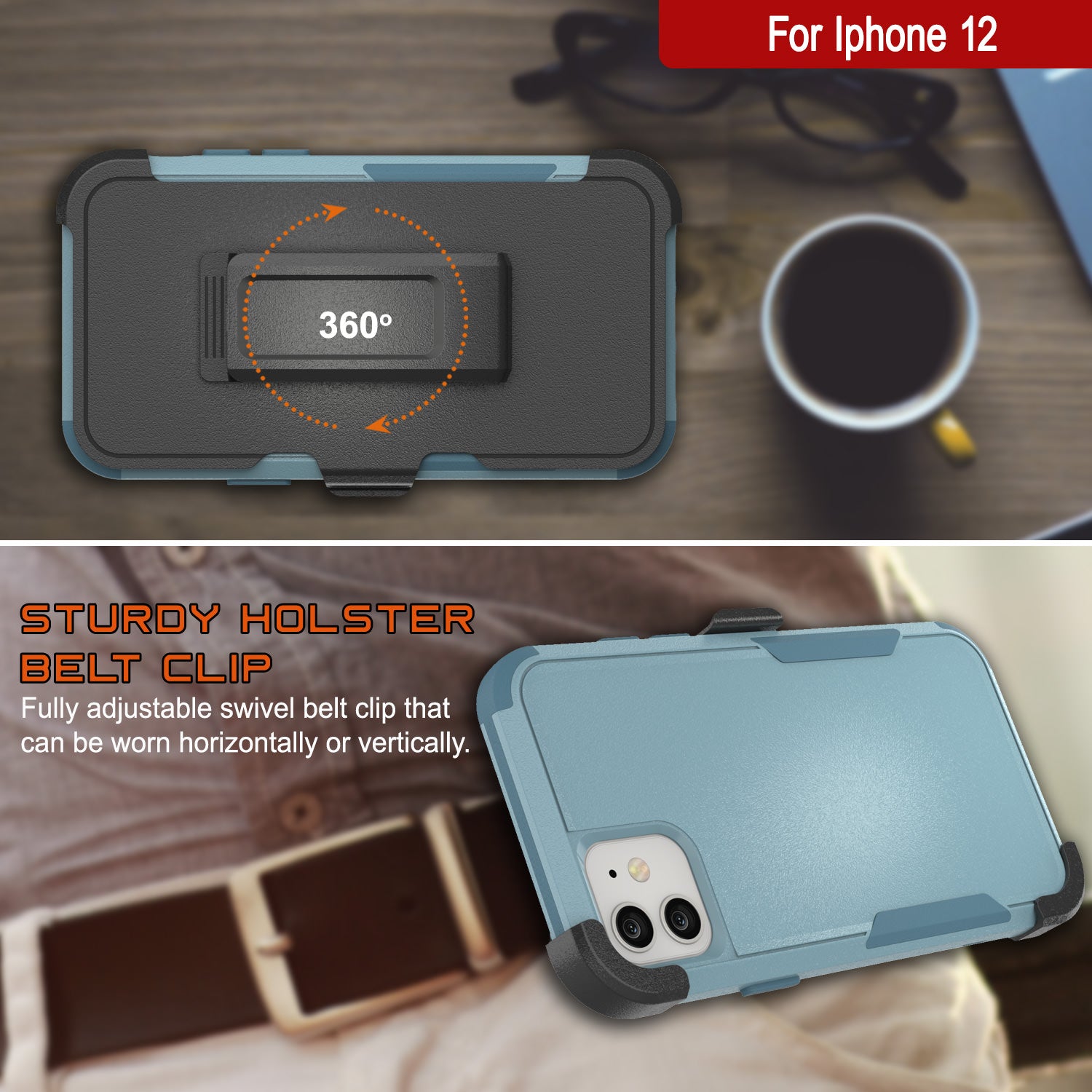 Punkcase for iPhone 12 Belt Clip Multilayer Holster Case [Patron Series] [Mint]