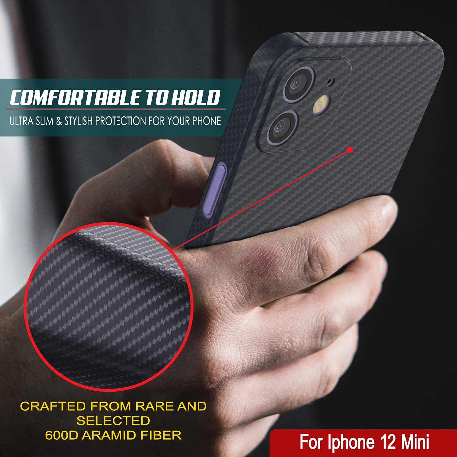 Punkcase iPhone 12 Mini Carbon Fiber Case [AramidShield Series] Ultra Slim & Light Kevlar