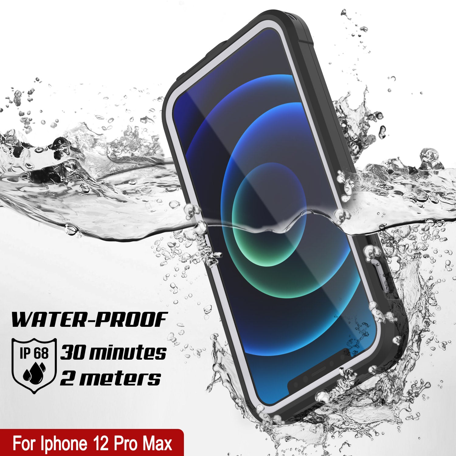 iPhone 12 Pro Max Waterproof IP68 Case, Punkcase [white]  [Maximus Series] [Slim Fit] [IP68 Certified] [Shockresistant] Clear Armor Cover with Screen Protector | Ultimate Protection