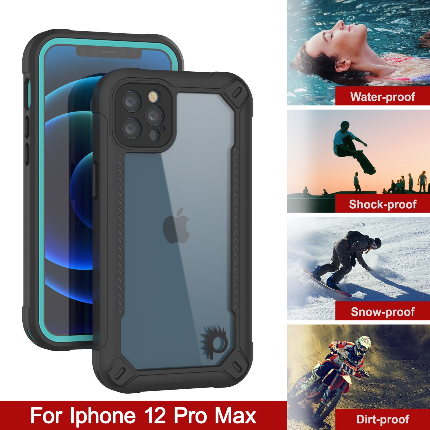 iPhone 12 Pro Max Waterproof IP68 Case, Punkcase [teal]  [Maximus Series] [Slim Fit] [IP68 Certified] [Shockresistant] Clear Armor Cover with Screen Protector | Ultimate Protection