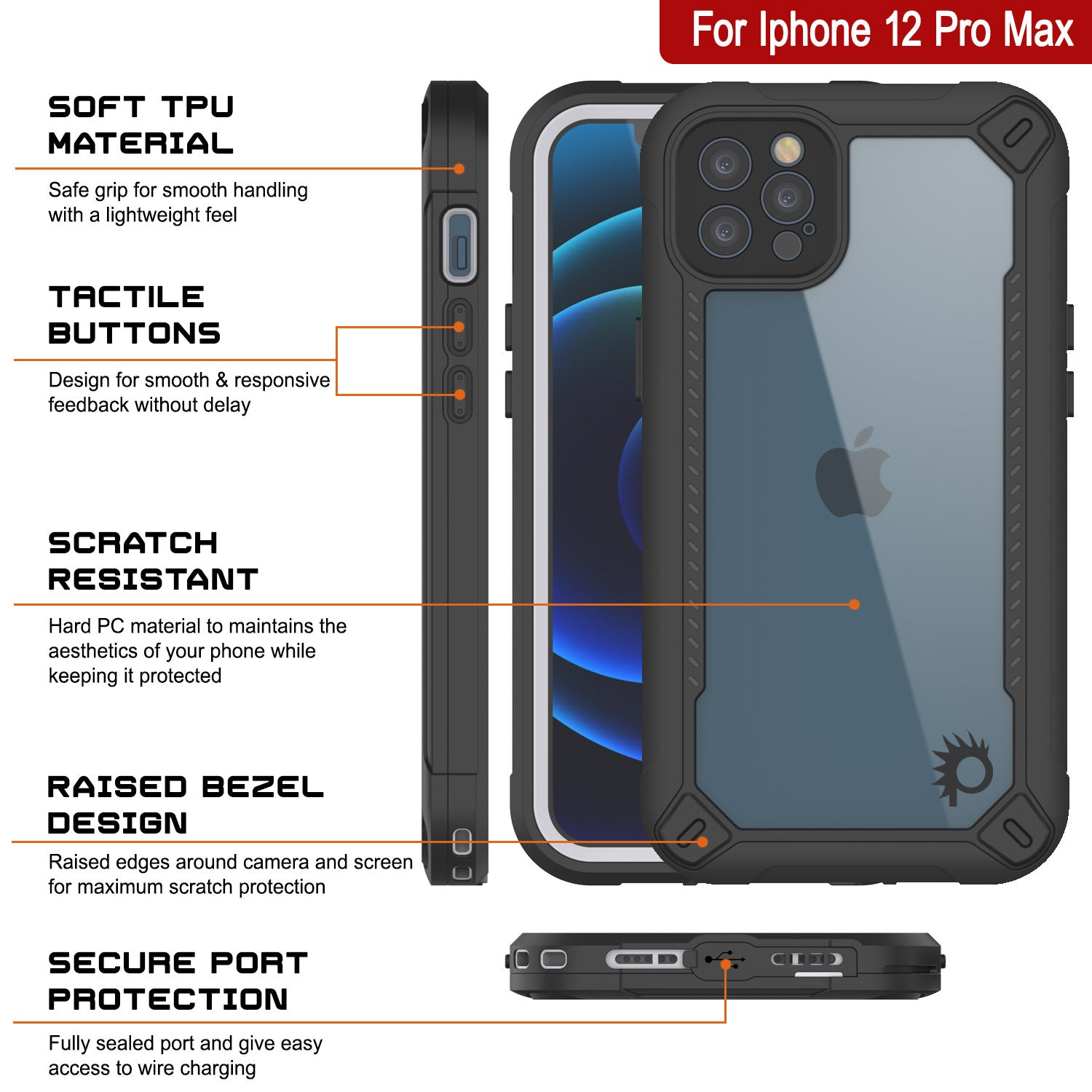 iPhone 12 Pro Max Waterproof IP68 Case, Punkcase [white]  [Maximus Series] [Slim Fit] [IP68 Certified] [Shockresistant] Clear Armor Cover with Screen Protector | Ultimate Protection