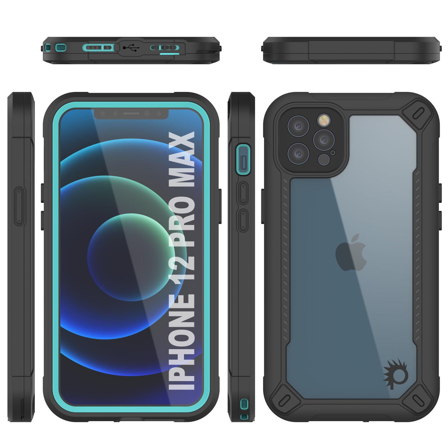 iPhone 12 Pro Max Waterproof IP68 Case, Punkcase [teal]  [Maximus Series] [Slim Fit] [IP68 Certified] [Shockresistant] Clear Armor Cover with Screen Protector | Ultimate Protection