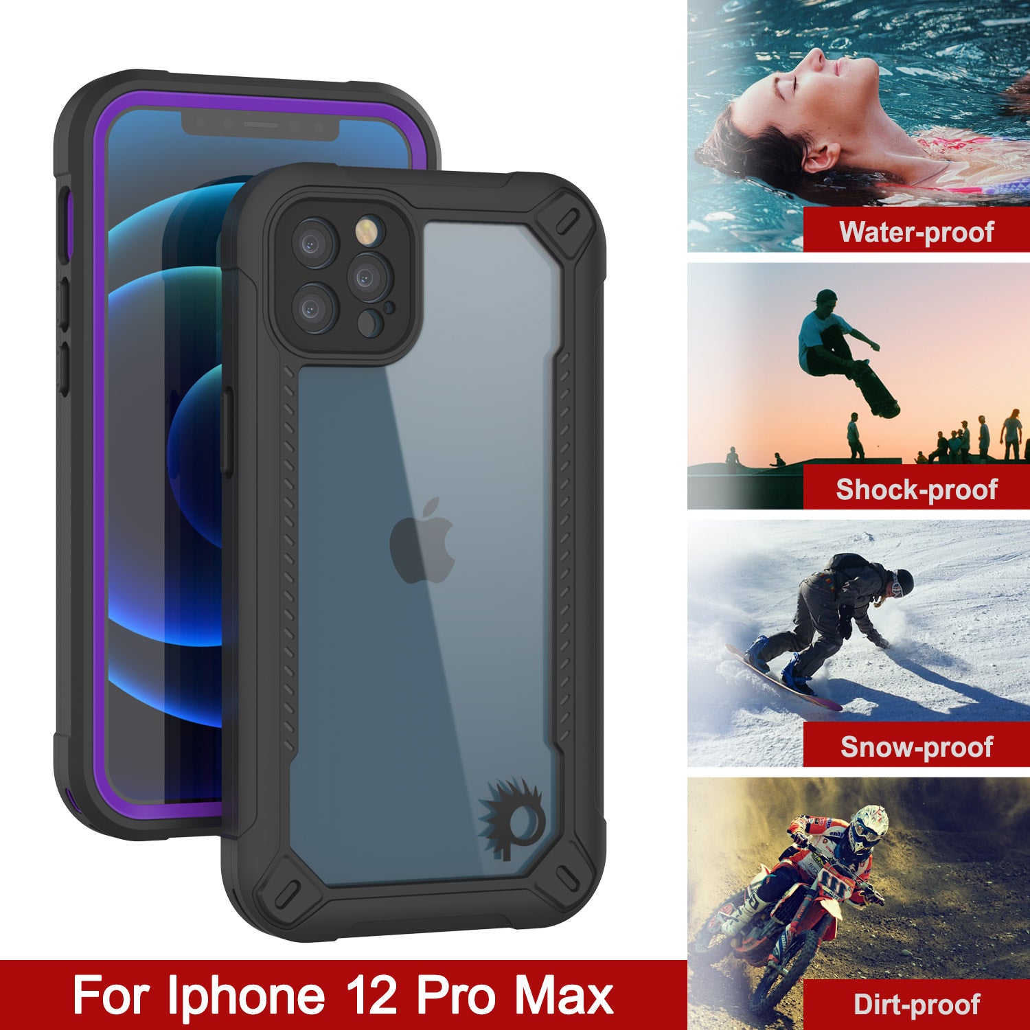 iPhone 12 Pro Max Waterproof IP68 Case, Punkcase [Purple]  [Maximus Series] [Slim Fit] [IP68 Certified] [Shockresistant] Clear Armor Cover with Screen Protector | Ultimate Protection