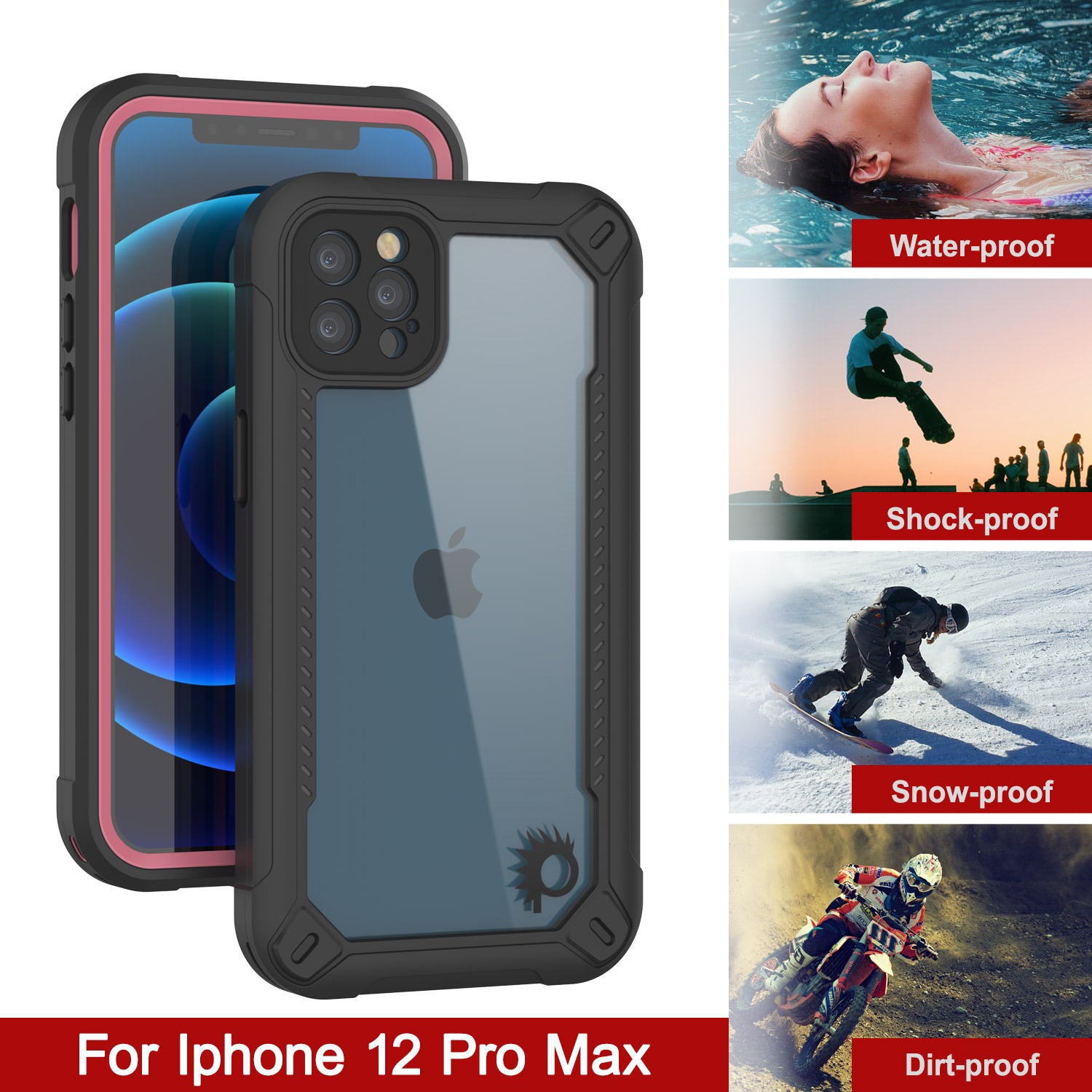 iPhone 12 Pro Max Waterproof IP68 Case, Punkcase [pink]  [Maximus Series] [Slim Fit] [IP68 Certified] [Shockresistant] Clear Armor Cover with Screen Protector | Ultimate Protection
