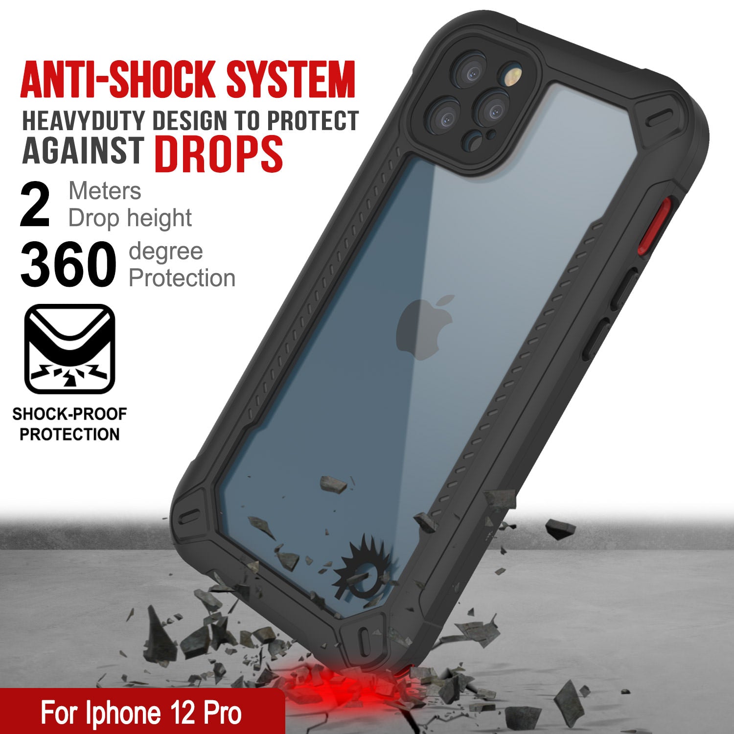 iPhone 12 Pro Waterproof IP68 Case, Punkcase [red]  [Maximus Series] [Slim Fit] [IP68 Certified] [Shockresistant] Clear Armor Cover with Screen Protector | Ultimate Protection
