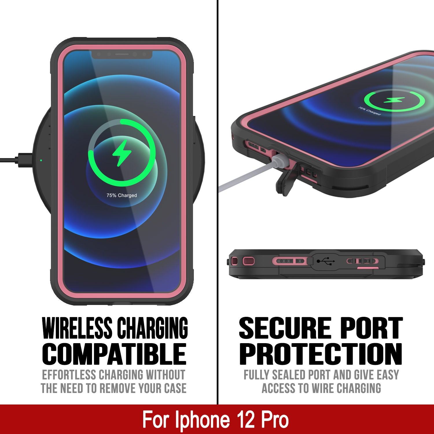 iPhone 12 Pro Waterproof IP68 Case, Punkcase [pink]  [Maximus Series] [Slim Fit] [IP68 Certified] [Shockresistant] Clear Armor Cover with Screen Protector | Ultimate Protection