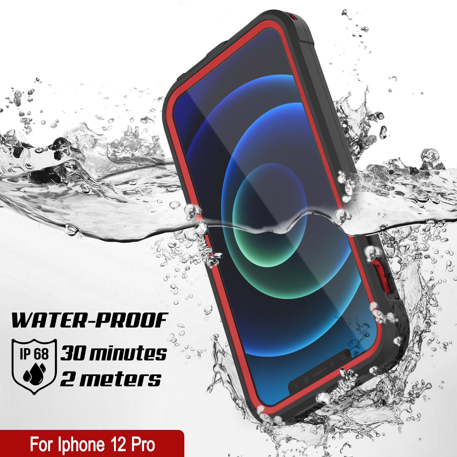 iPhone 12 Pro Waterproof IP68 Case, Punkcase [red]  [Maximus Series] [Slim Fit] [IP68 Certified] [Shockresistant] Clear Armor Cover with Screen Protector | Ultimate Protection
