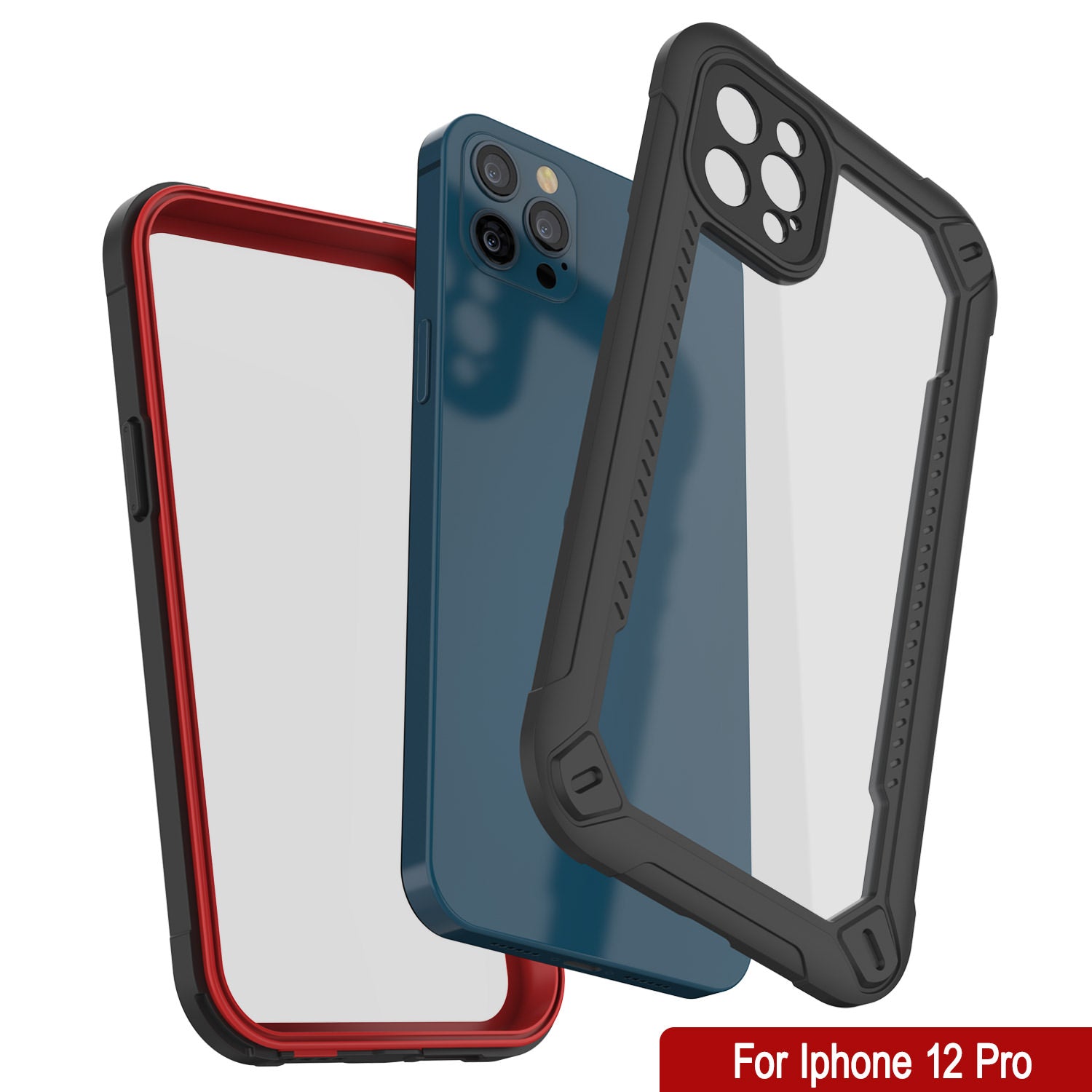 iPhone 12 Pro Waterproof IP68 Case, Punkcase [red]  [Maximus Series] [Slim Fit] [IP68 Certified] [Shockresistant] Clear Armor Cover with Screen Protector | Ultimate Protection