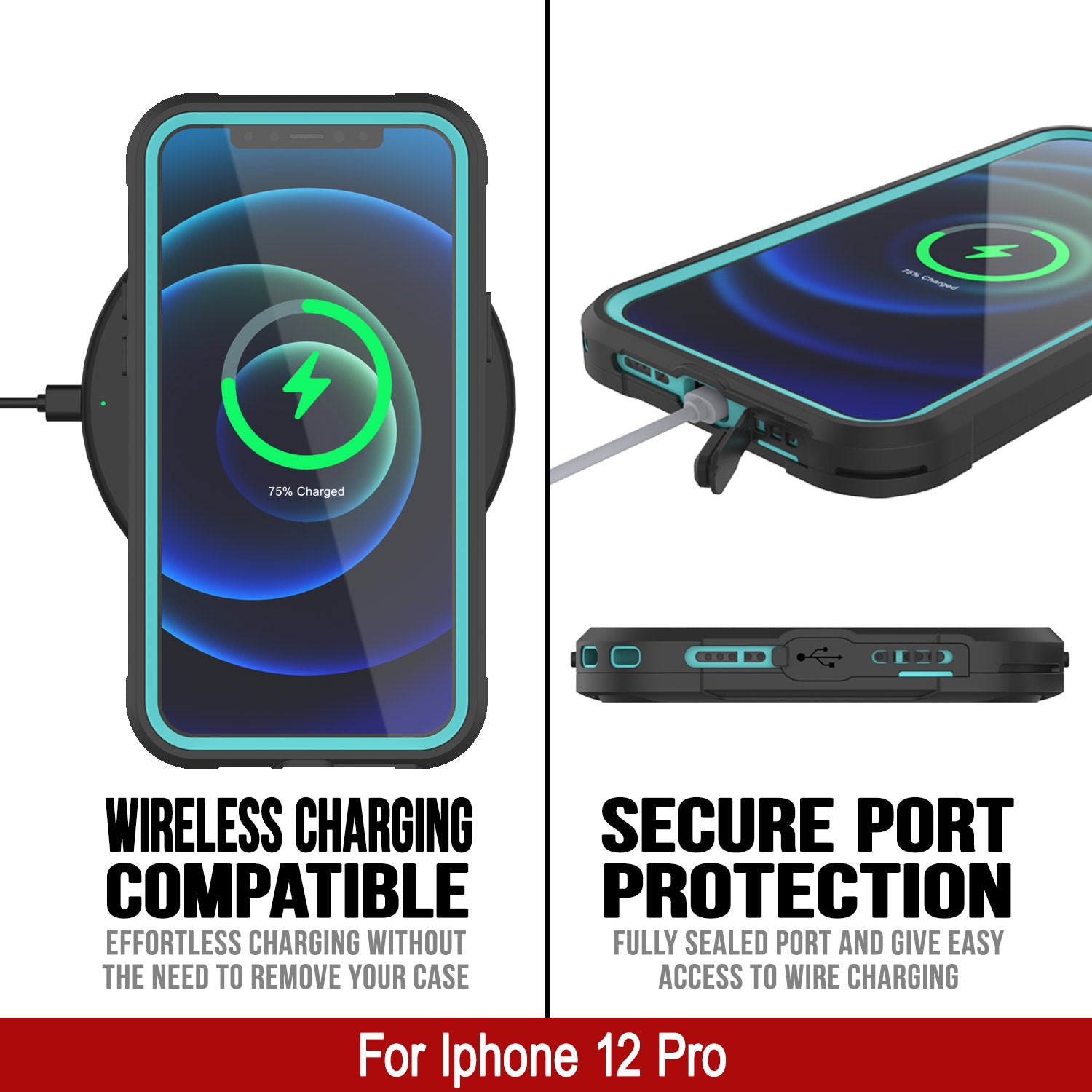 iPhone 12 Pro Waterproof IP68 Case, Punkcase [teal]  [Maximus Series] [Slim Fit] [IP68 Certified] [Shockresistant] Clear Armor Cover with Screen Protector | Ultimate Protection