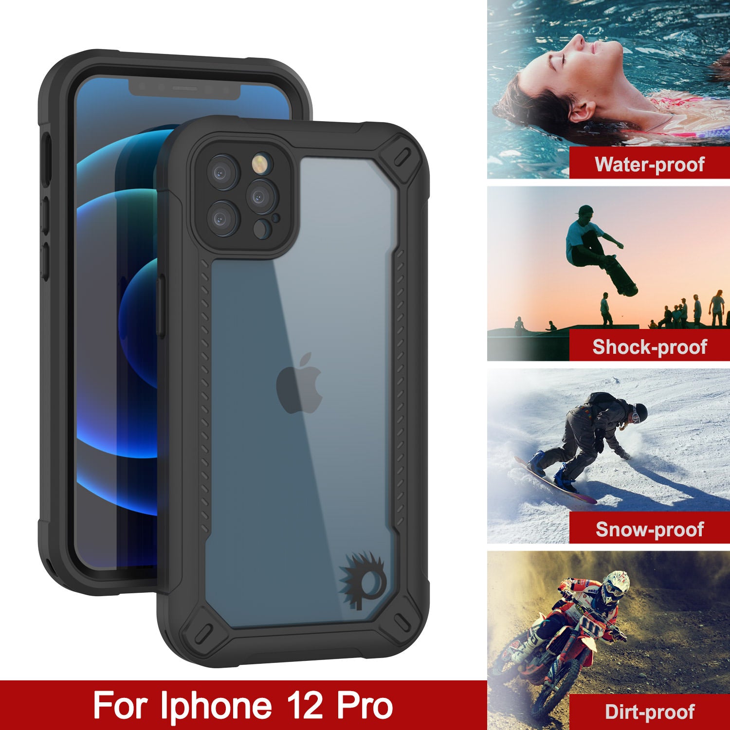 iPhone 12 Pro Waterproof IP68 Case, Punkcase [Black]  [Maximus Series] [Slim Fit] [IP68 Certified] [Shockresistant] Clear Armor Cover with Screen Protector | Ultimate Protection