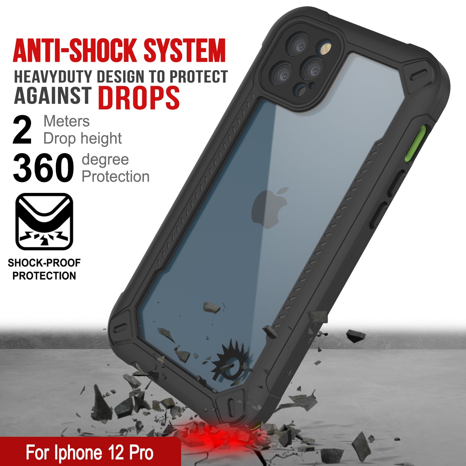 iPhone 12 Pro Waterproof IP68 Case, Punkcase [Green]  [Maximus Series] [Slim Fit] [IP68 Certified] [Shockresistant] Clear Armor Cover with Screen Protector | Ultimate Protection