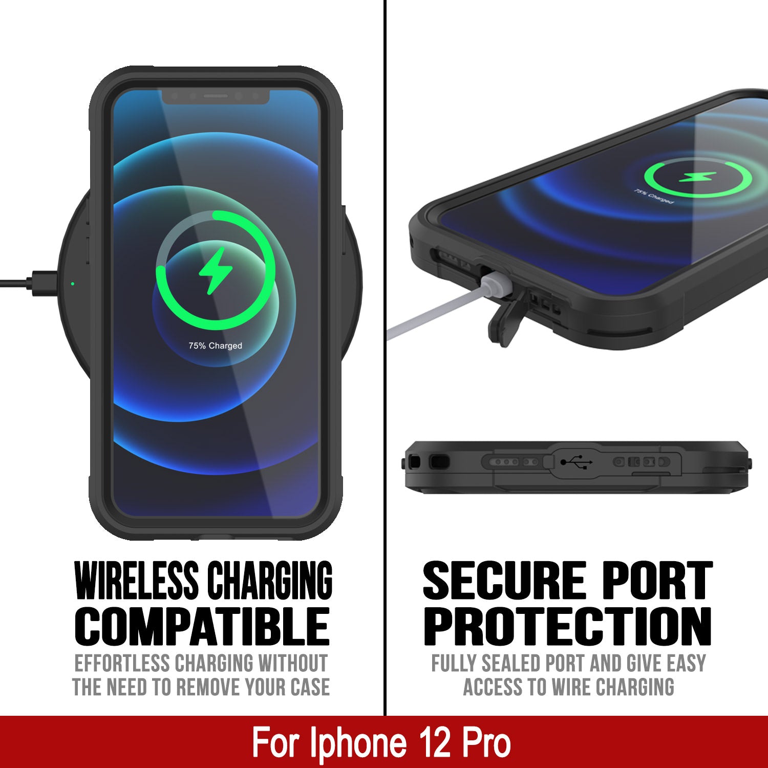 iPhone 12 Pro Waterproof IP68 Case, Punkcase [Black]  [Maximus Series] [Slim Fit] [IP68 Certified] [Shockresistant] Clear Armor Cover with Screen Protector | Ultimate Protection